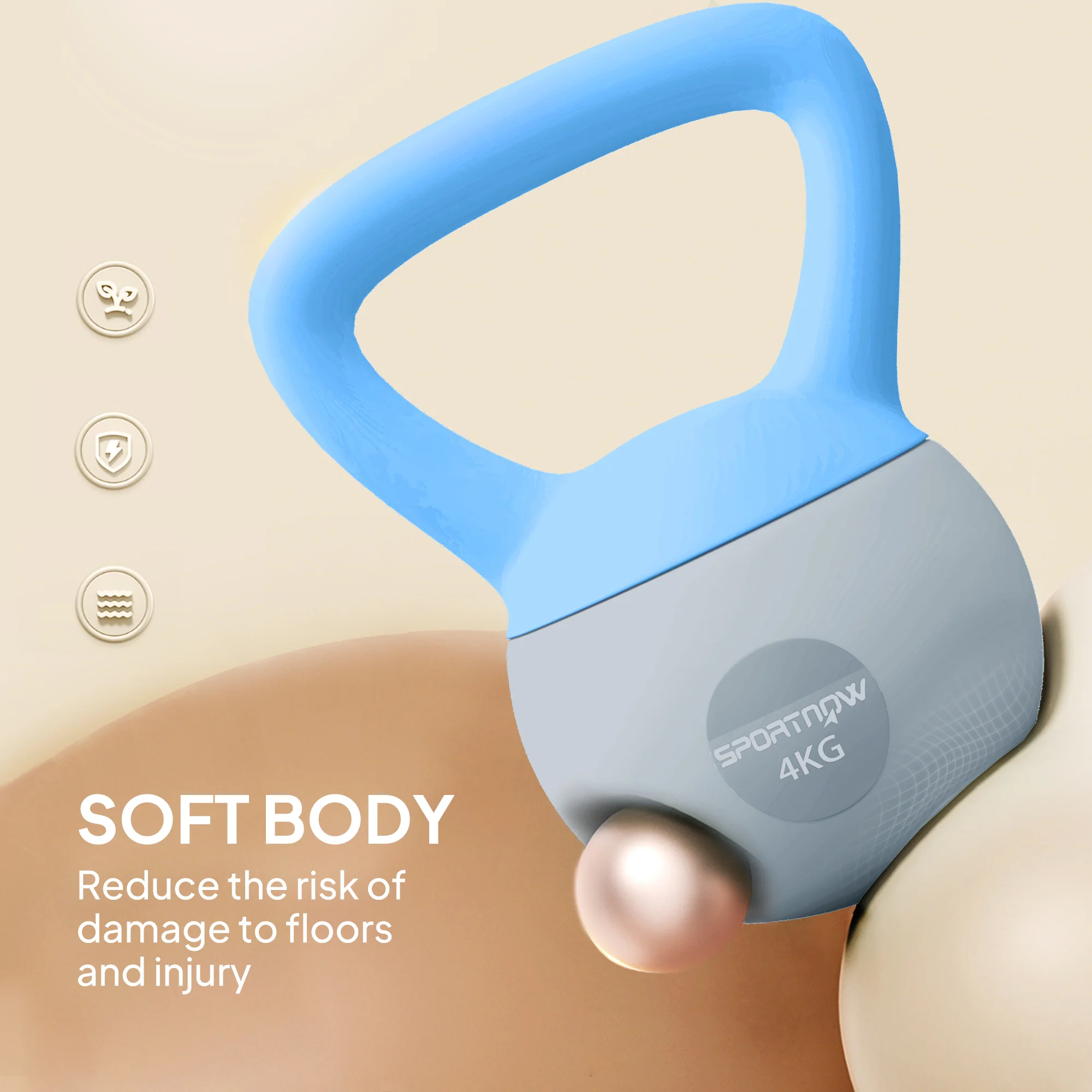 SPORTNOW 4KG Kettlebell W/ Soft Body, Non-Slip Handle - Image 3