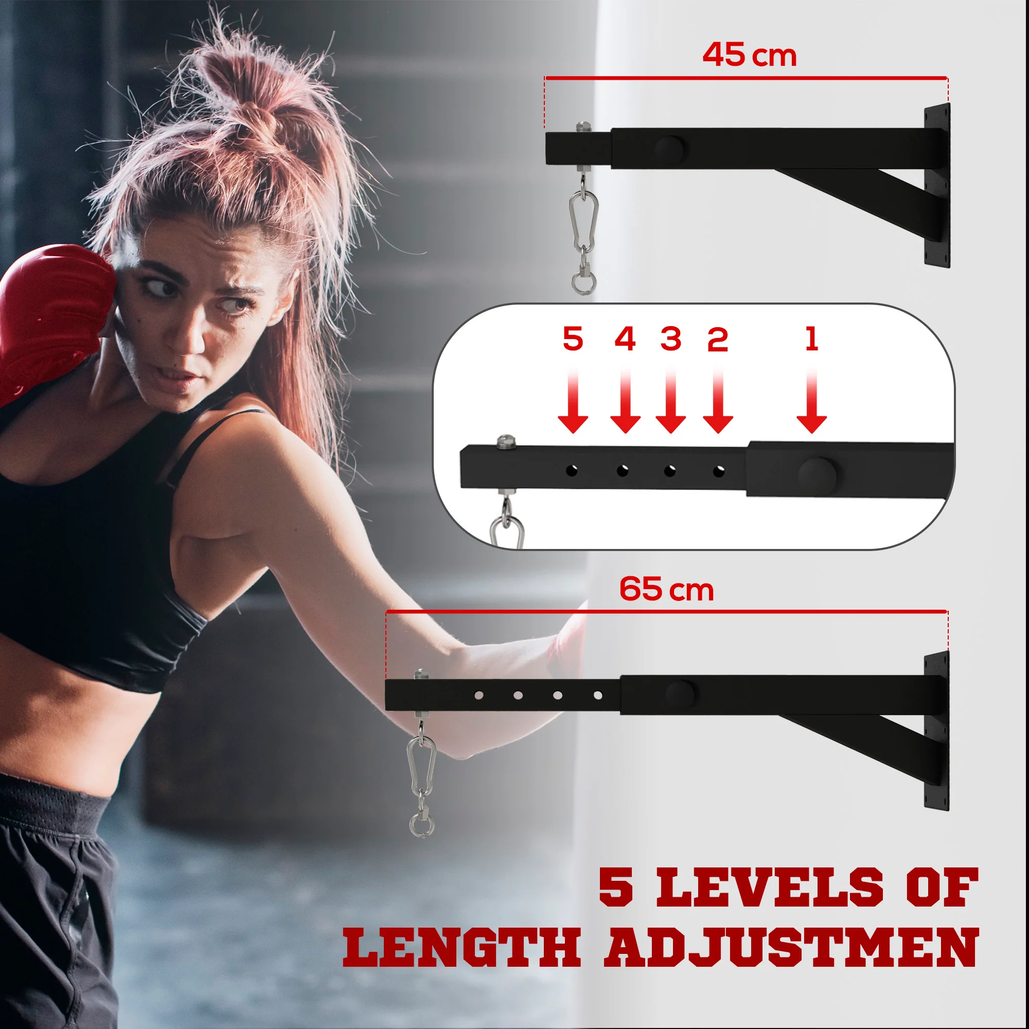 SPORTNOW 5-Length Adjustable Punch Bag Bracket for Boxing, Punching Training - Image 3