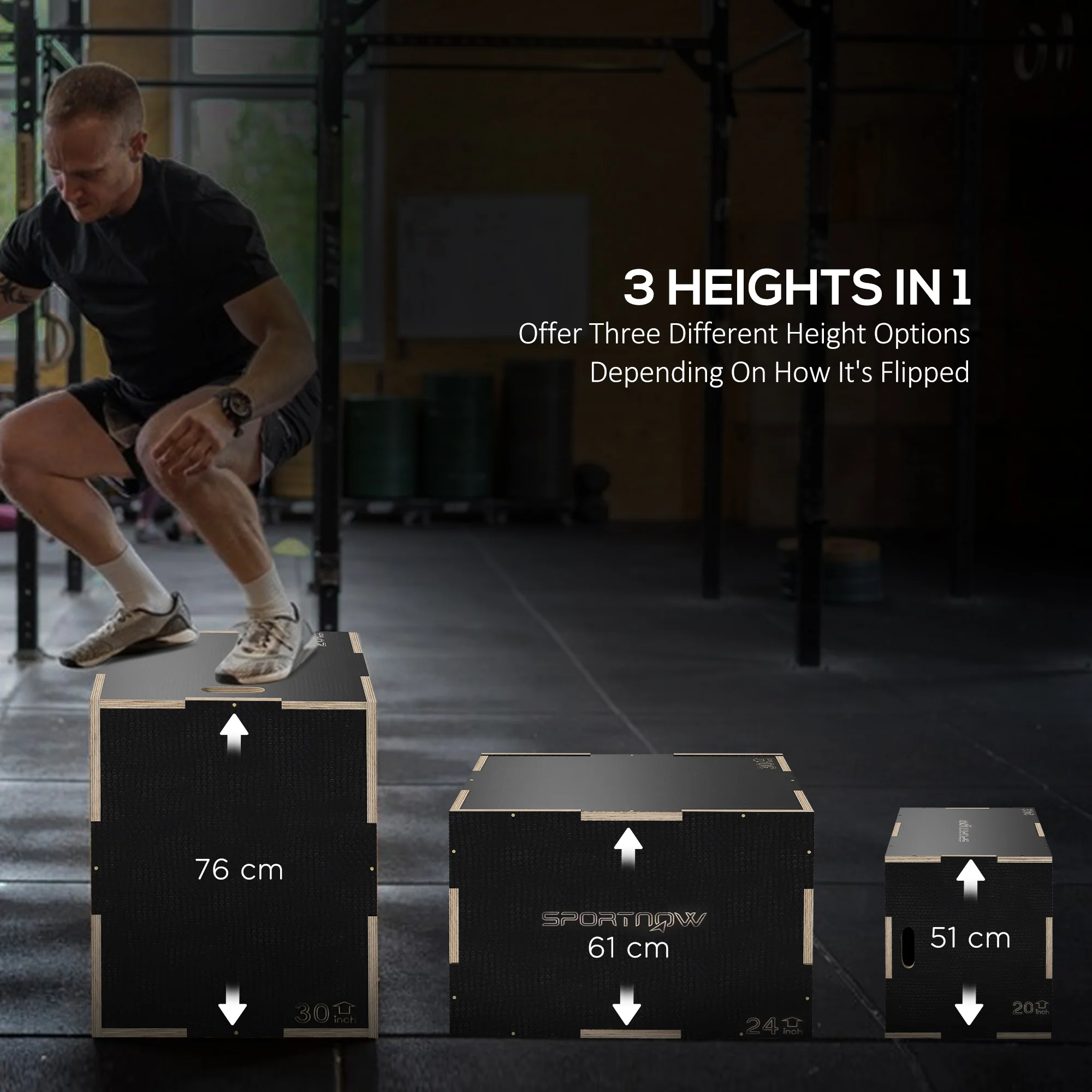 SPORTNOW 51/61/76cm Pylometric Jump Box, Wooden Pylo Box For Home Gym - Image 3