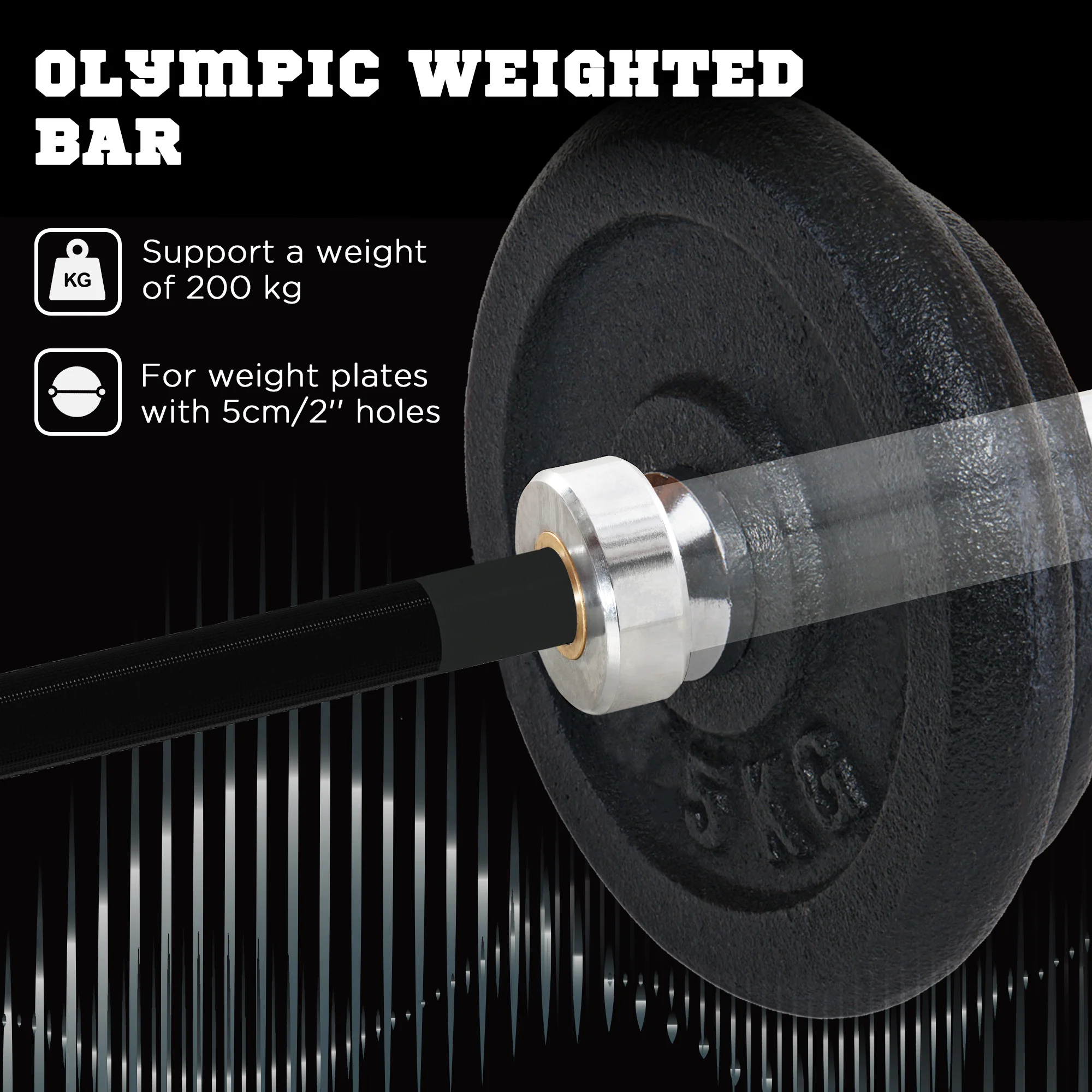 SPORTNOW 5cm Weight Lifting Bar, Barbell Bar With Spring Clips, 210cm, 20kg - Image 3