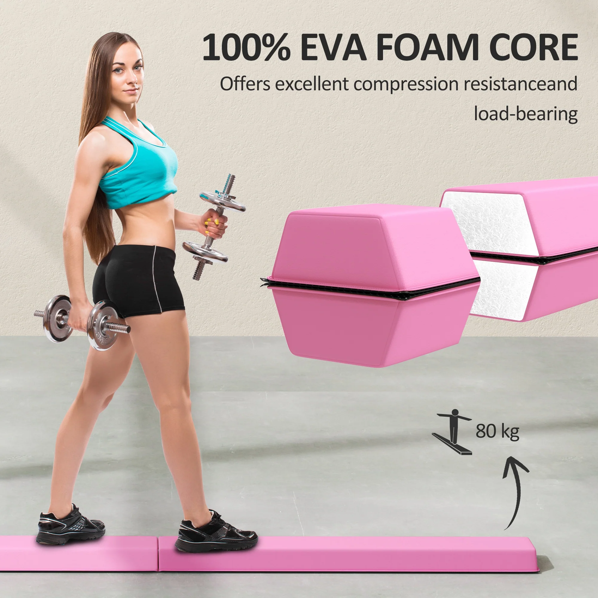 SPORTNOW 7.7FT Folding Gymnastics Balance Beam With Anti-Slip Base, Pink - Image 4
