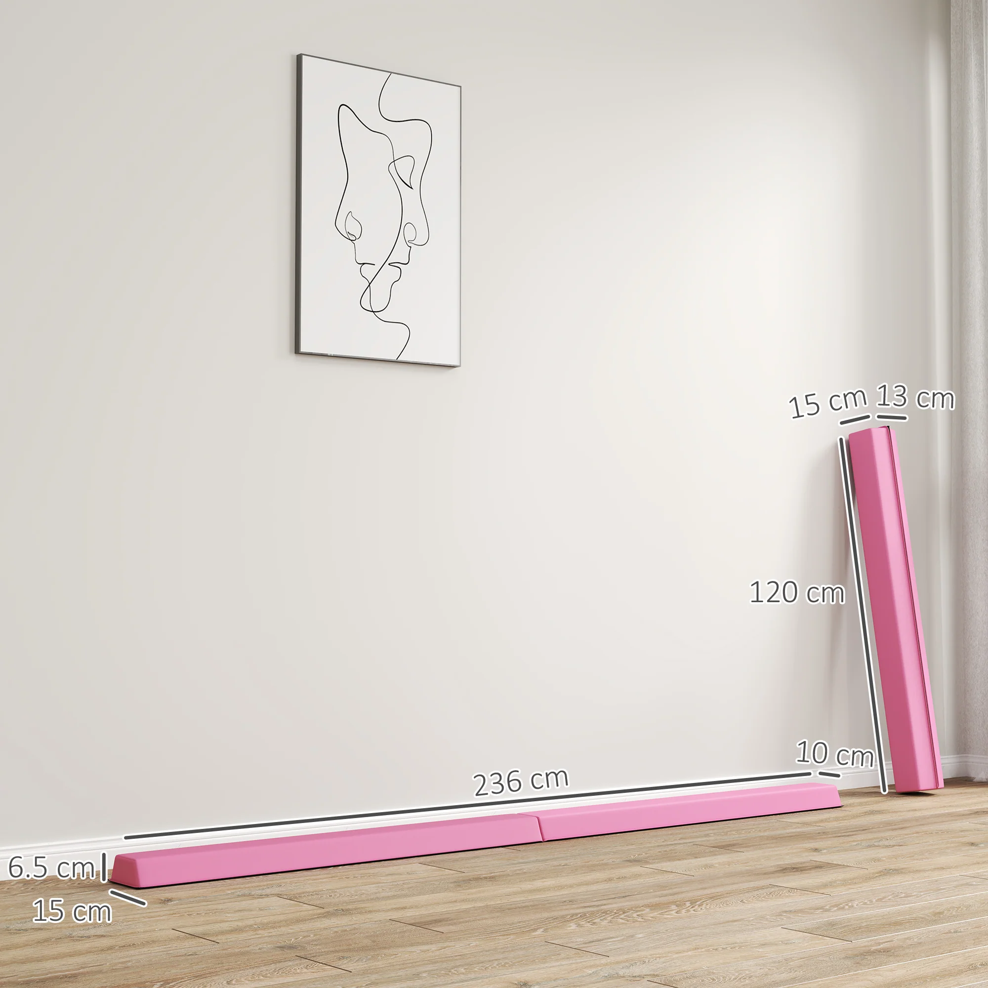 SPORTNOW 7.7FT Folding Gymnastics Balance Beam With Anti-Slip Base, Pink - Image 5