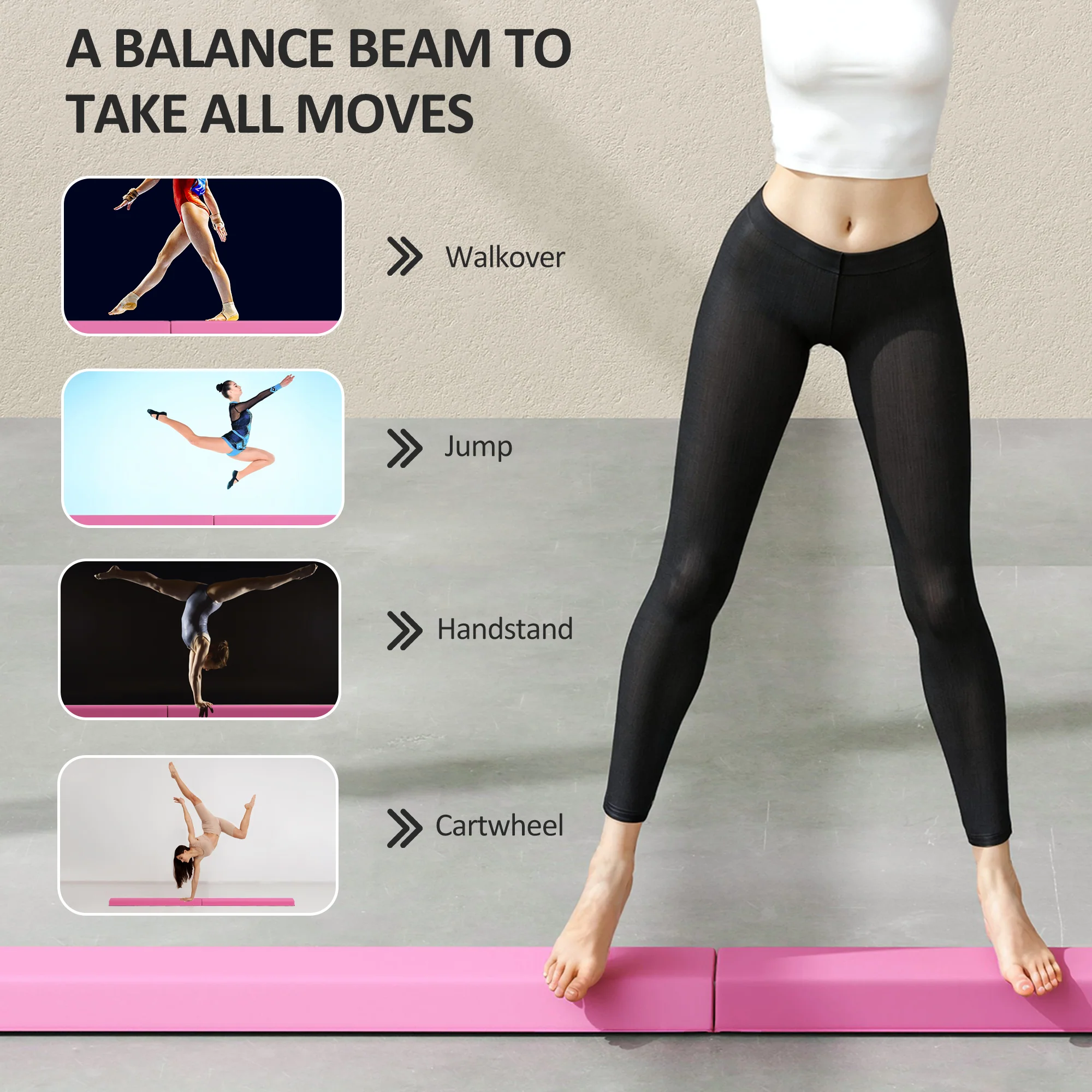 SPORTNOW 7.7FT Folding Gymnastics Balance Beam With Anti-Slip Base, Pink - Image 7