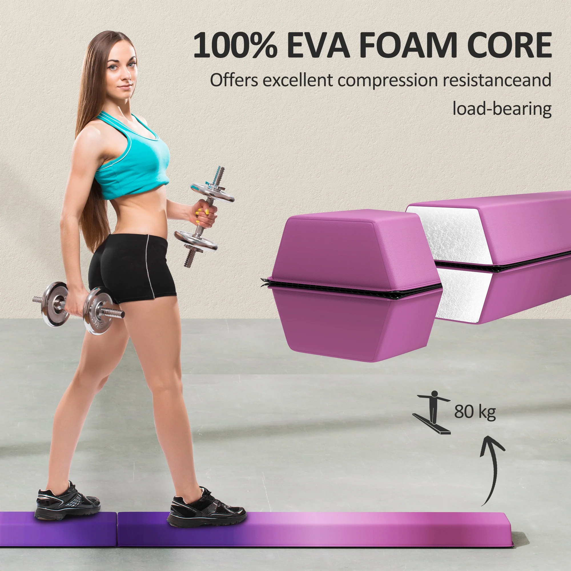 SPORTNOW 7.7ft Folding Gymnastics Balance Beam With Anti-Slip Base, Purple - Image 4