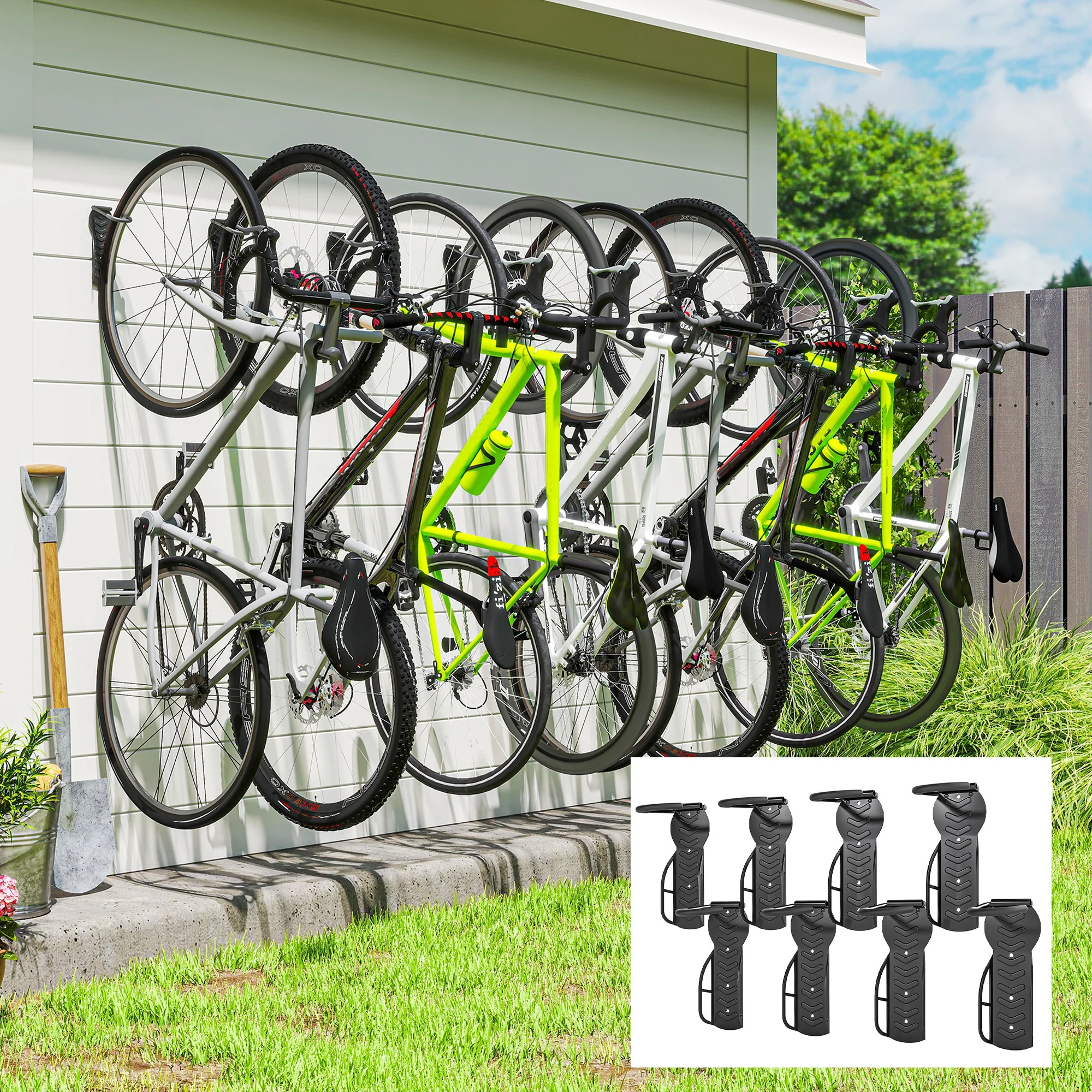 SPORTNOW 8 Pack Bike Rack, Wall Mounted Bike Hooks for Garage - Image 2