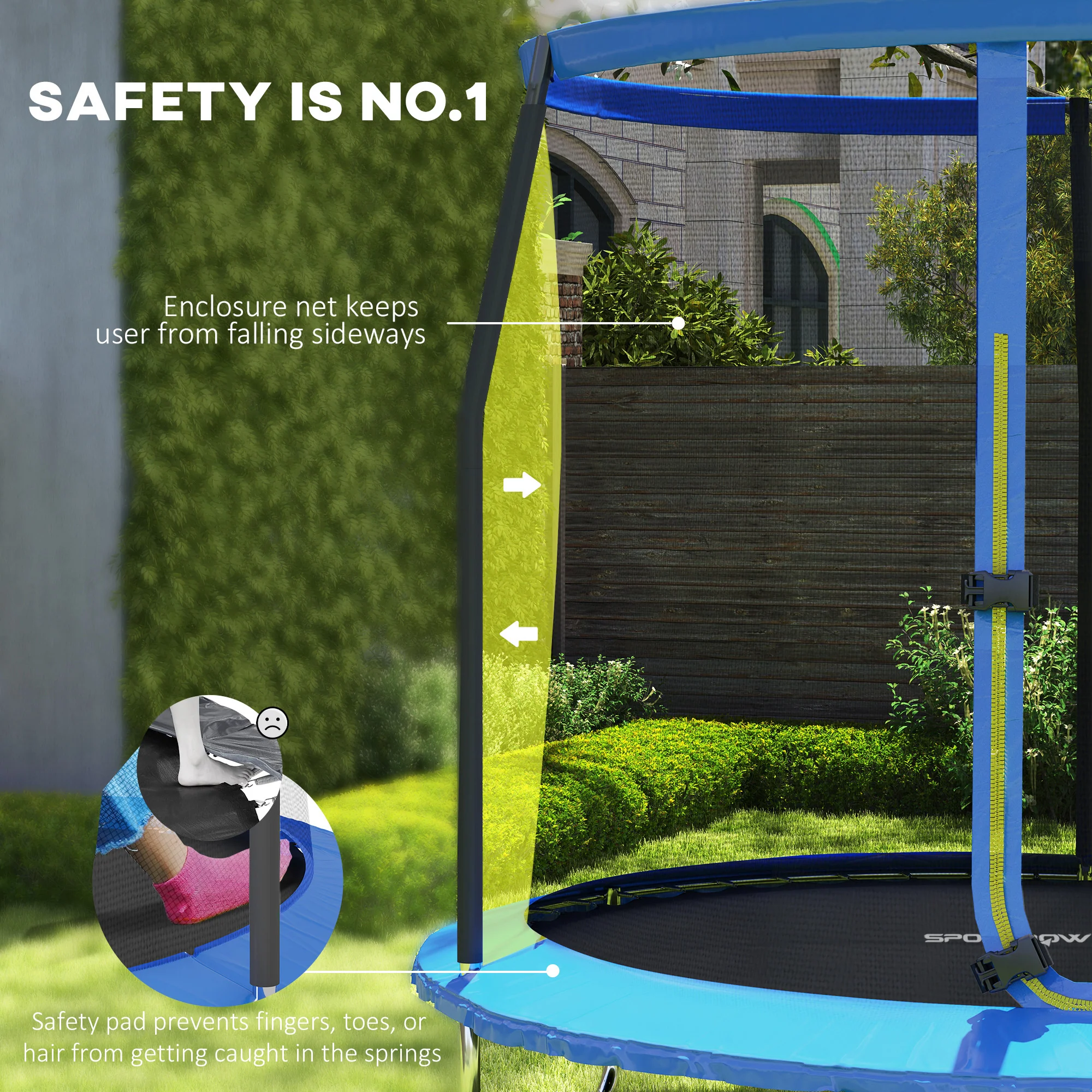 SPORTNOW Outdoor Trampoline With Safety Enclosure Net, Blue - Image 3