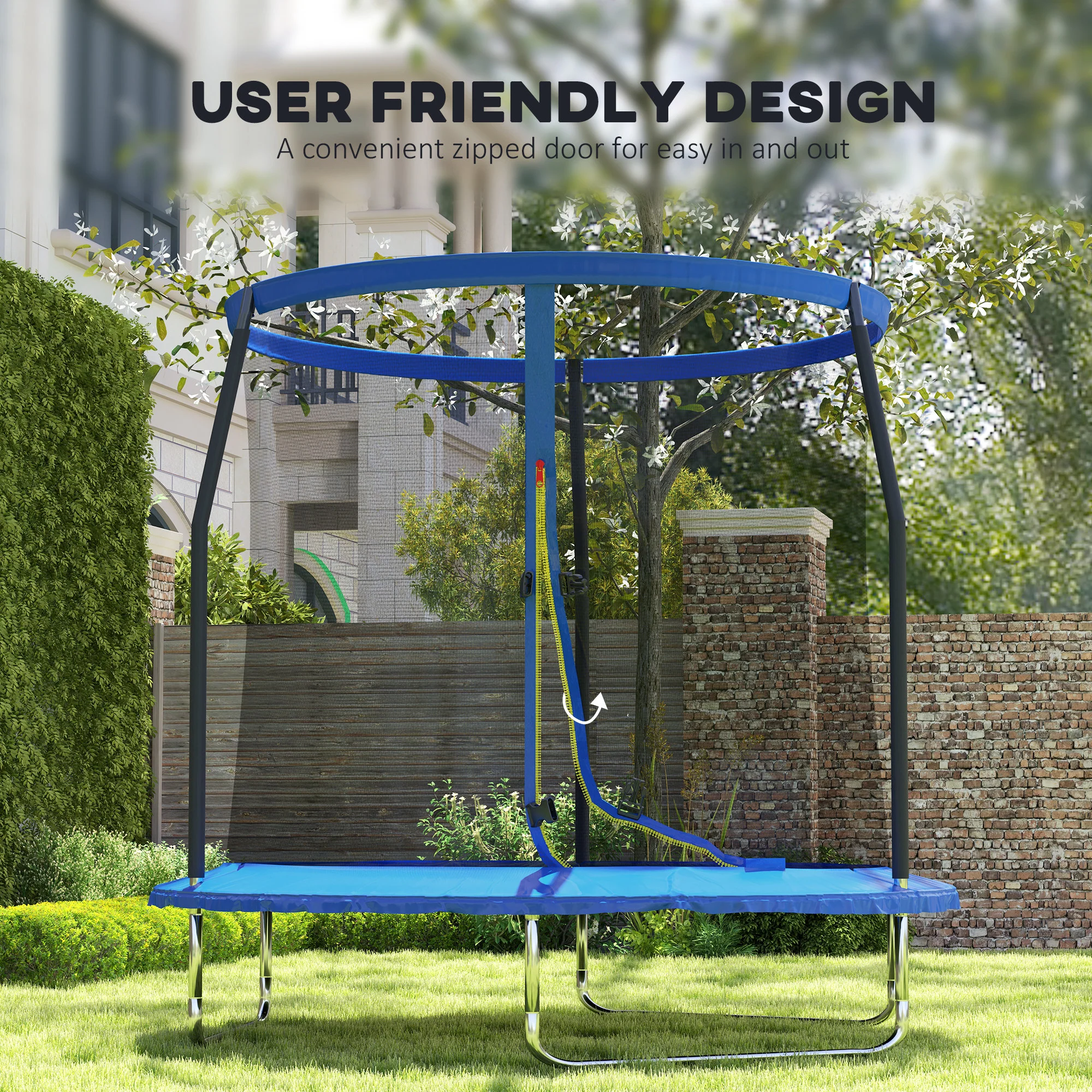 SPORTNOW Outdoor Trampoline With Safety Enclosure Net, Blue - Image 6