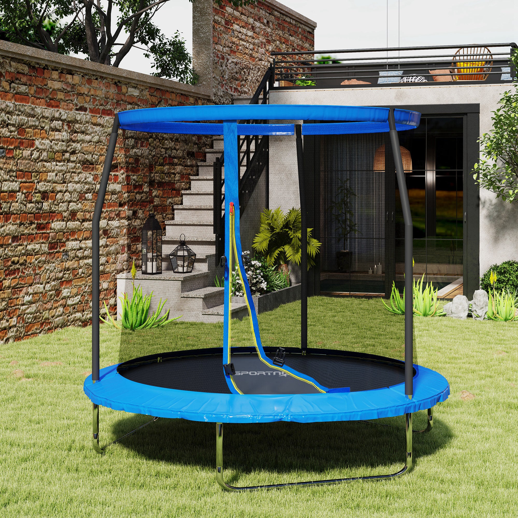 SPORTNOW Outdoor Trampoline With Safety Enclosure Net, Blue - Image 8