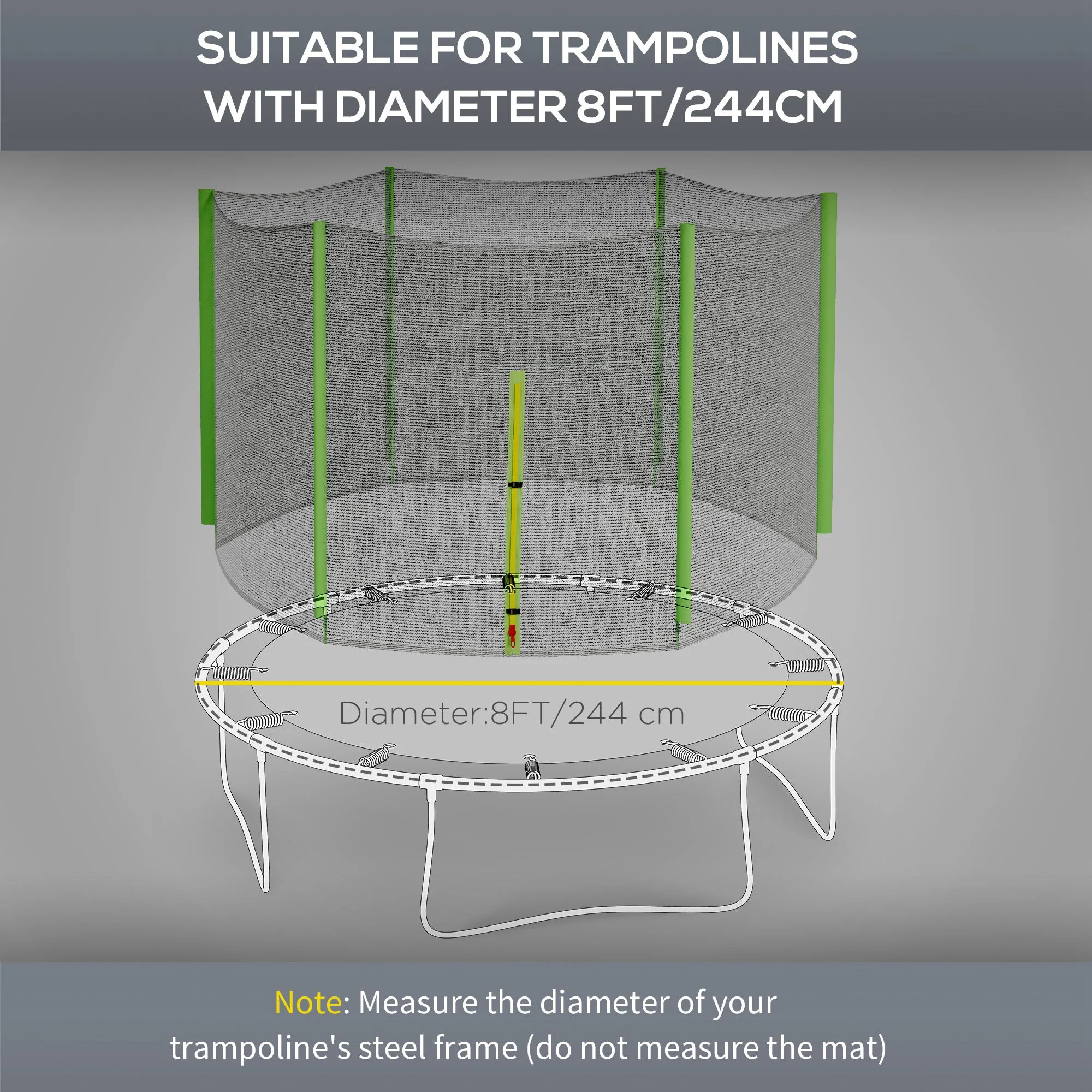 SPORTNOW 8ft Trampoline Net Replacement Safety Net With Zipped Door - Image 12