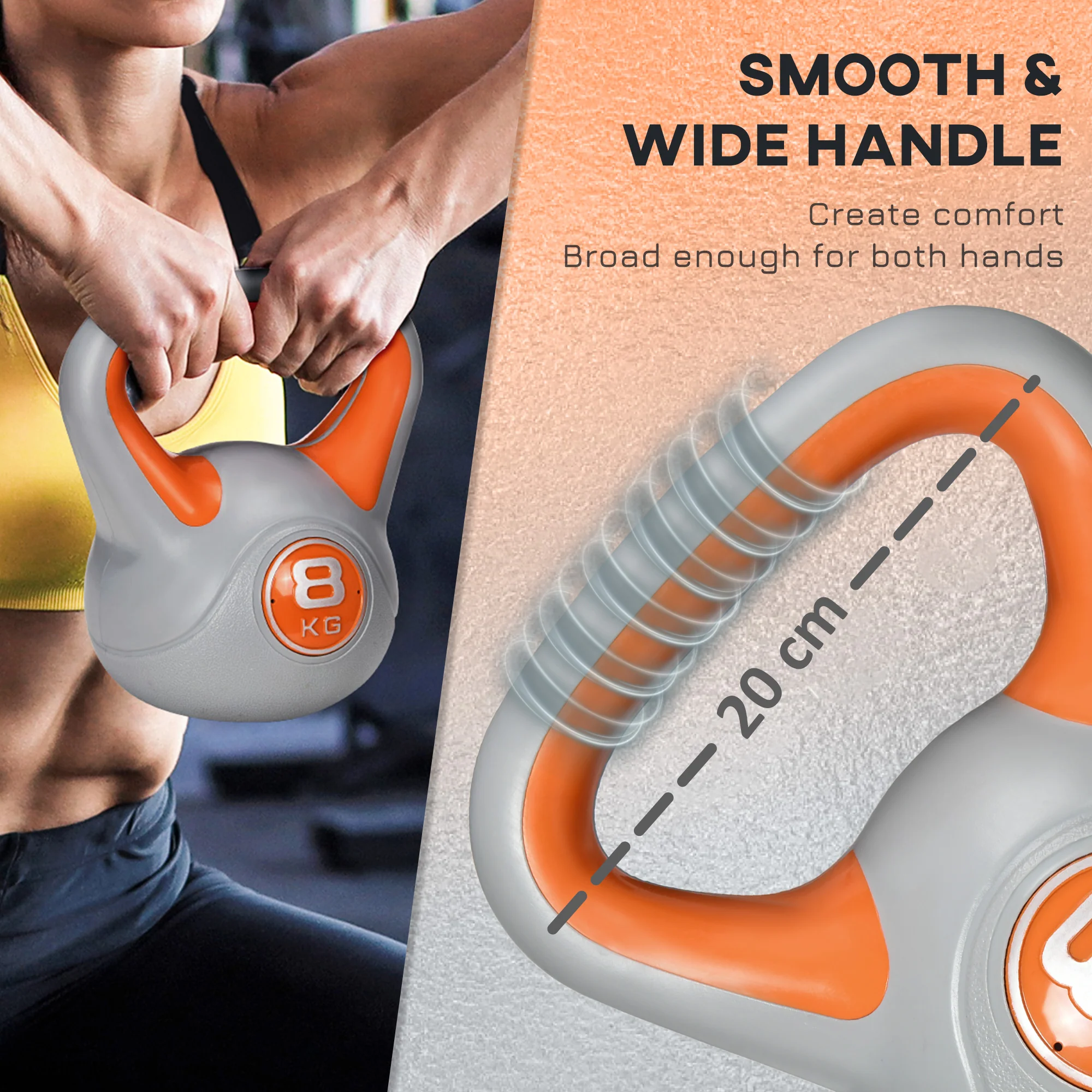 SPORTNOW 8kg Kettle Bell with Handle for Home Gym, Orange and Grey - Image 3