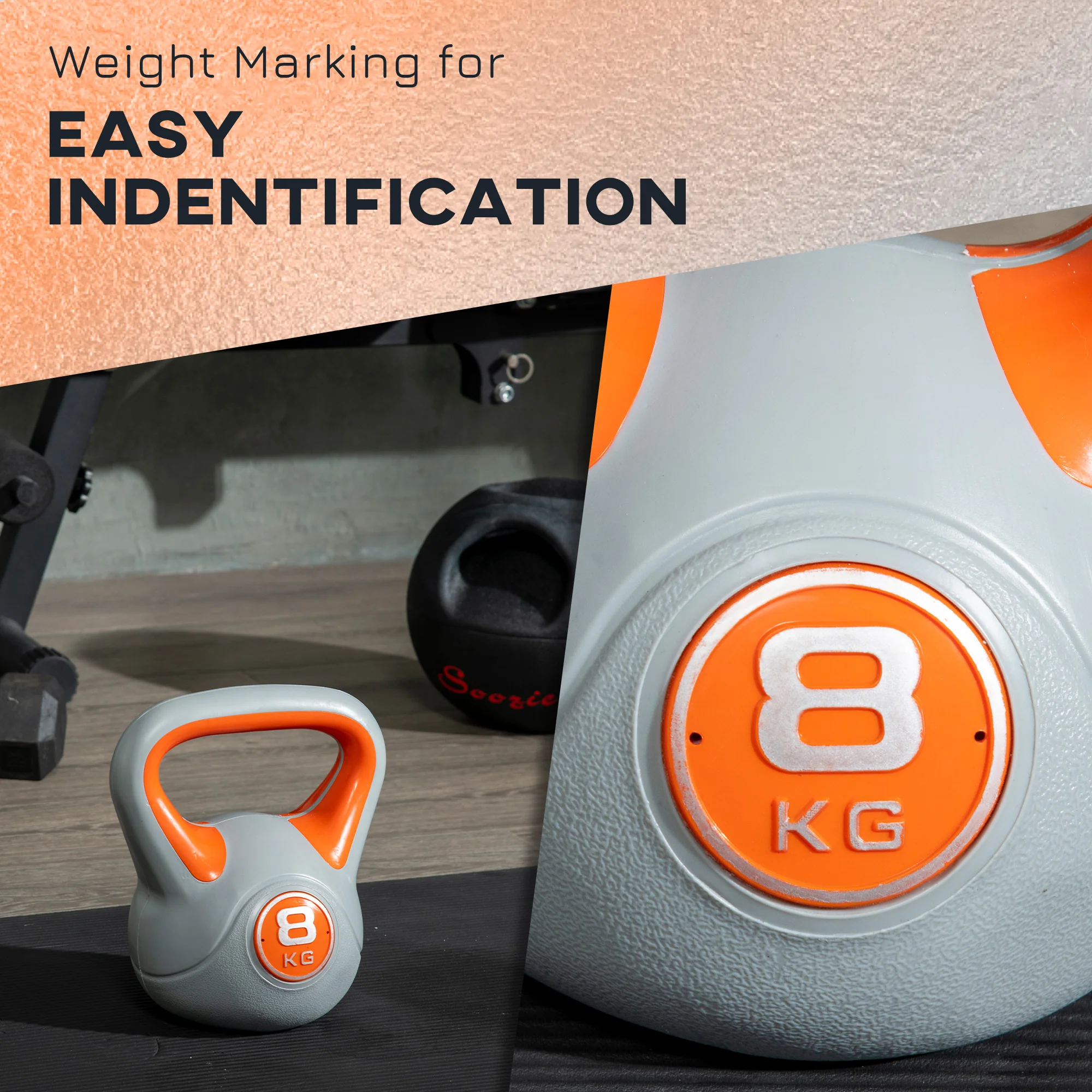 SPORTNOW 8kg Kettle Bell with Handle for Home Gym, Orange and Grey - Image 4