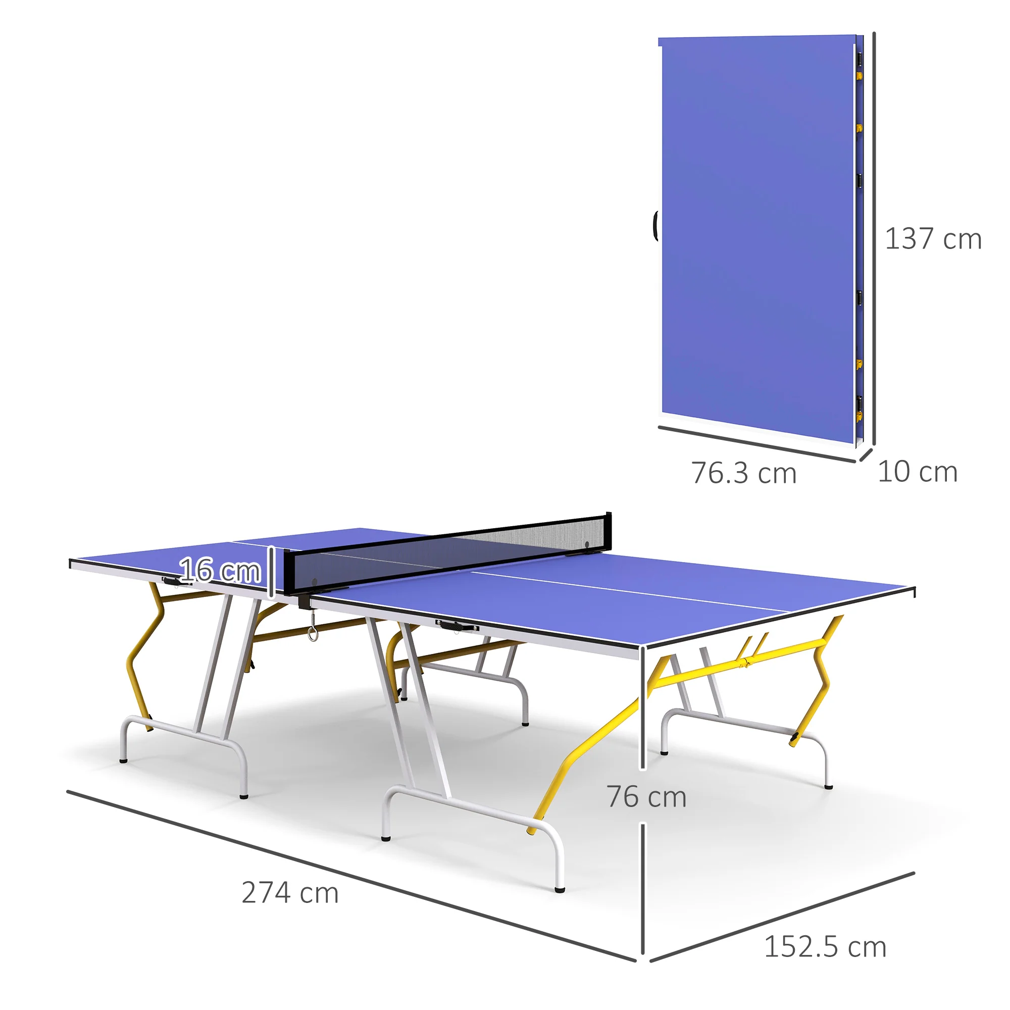 SPORTNOW 9FT Foldable Table Tennis Table with Cover, Net, Paddles, Balls - Blue - Image 5