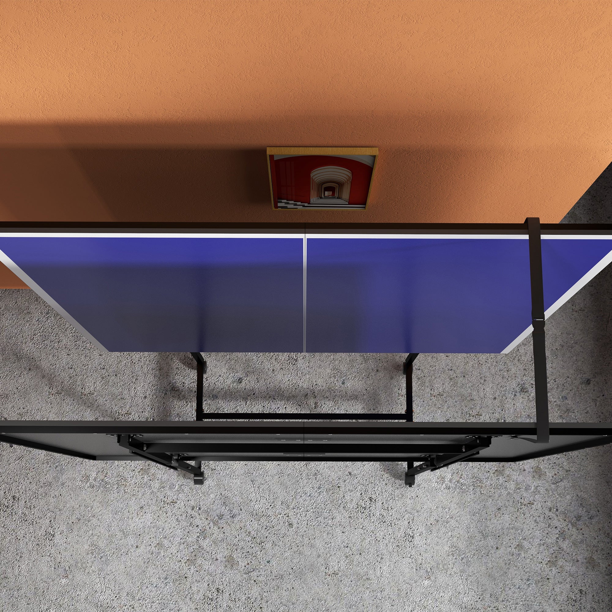 SPORTNOW 9FT Folding Table Tennis Table w/ 4 Wheels, for Indoors, Blue - Image 9