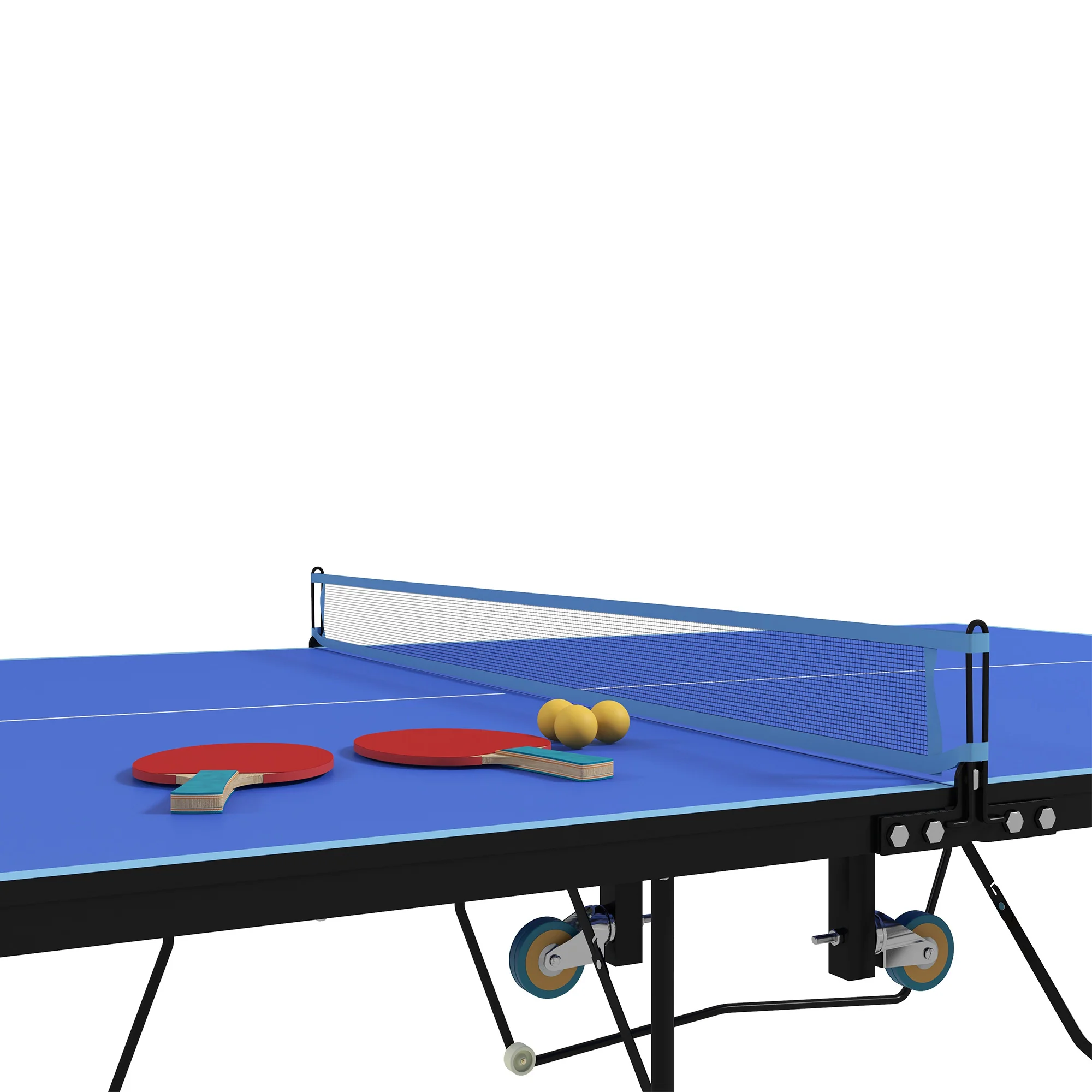 SPORTNOW 9FT Folding Table Tennis Table w/ 8 Wheels, for Indoors - Blue - Image 8