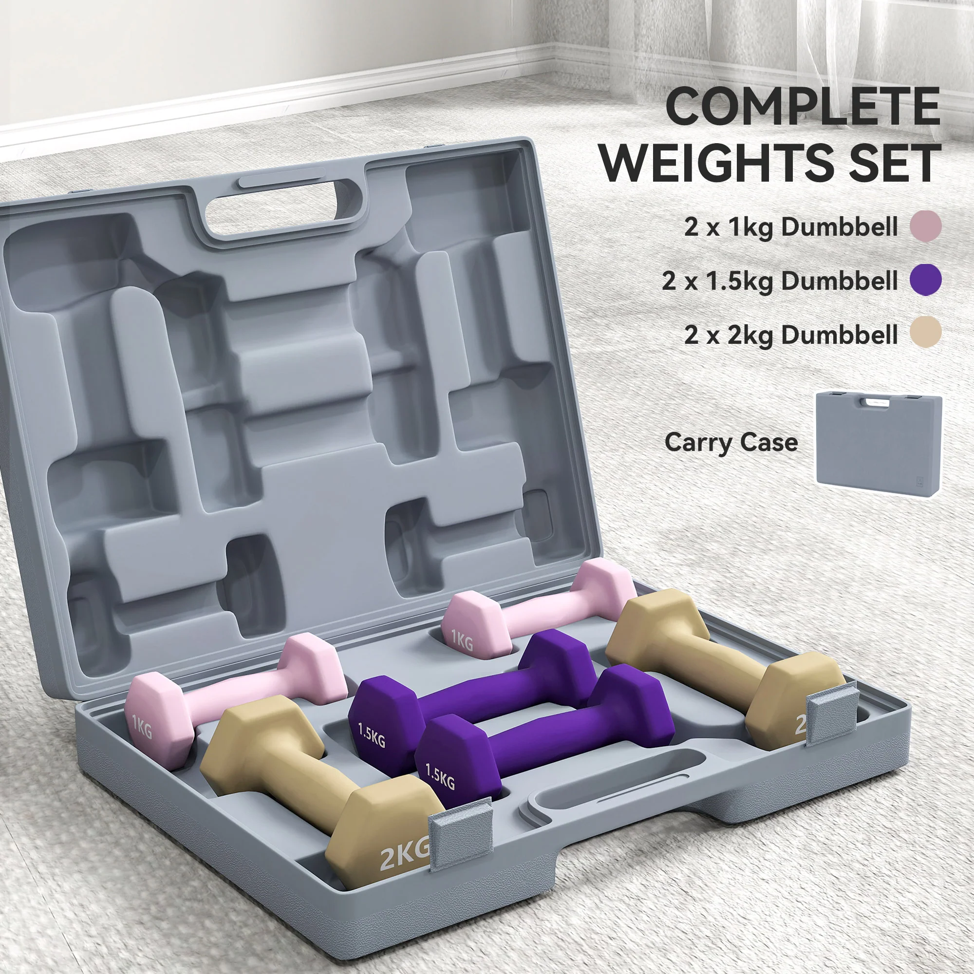 SPORTNOW 9kg Hex Dumbbells Set With Carry Case - Image 3