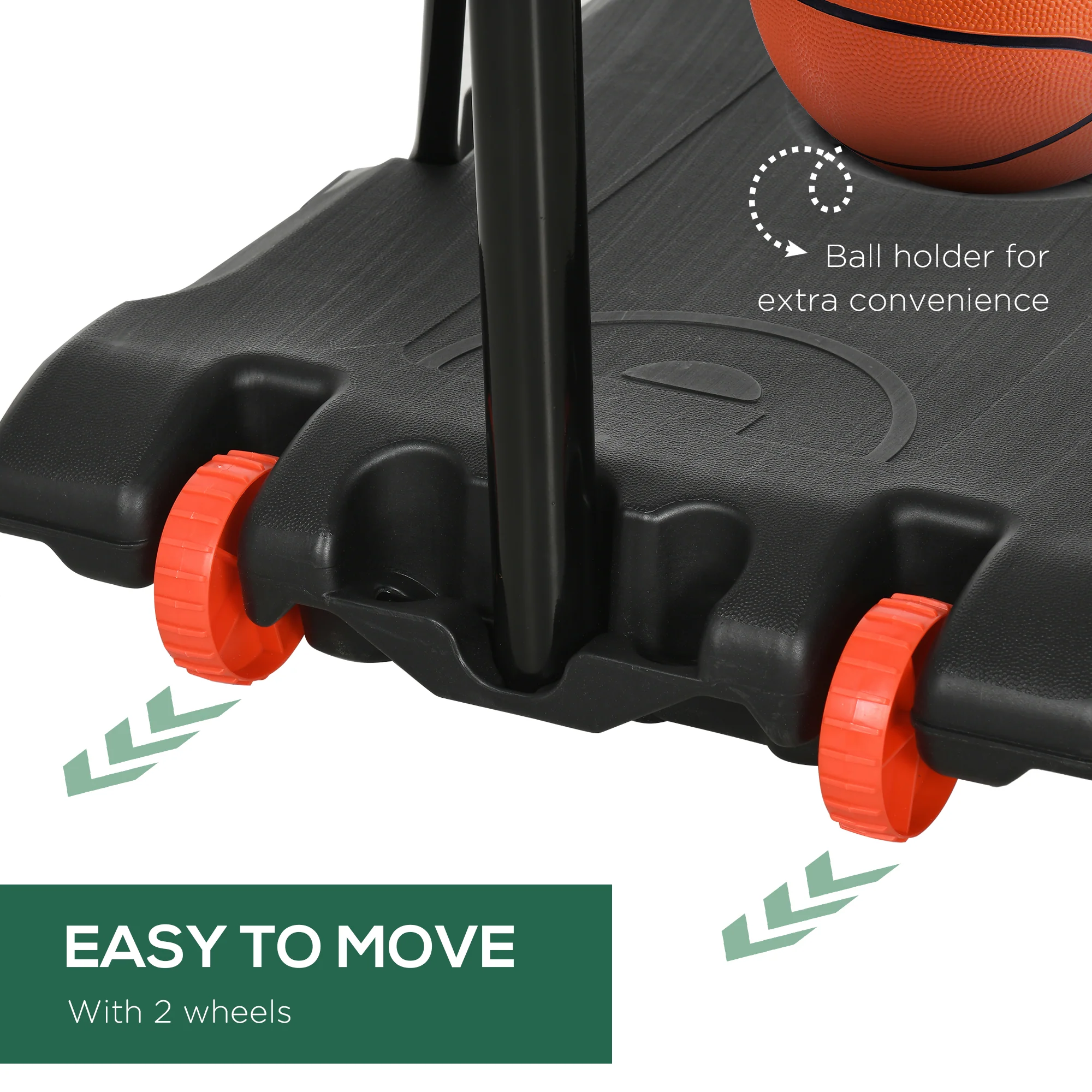 SPORTNOW Adjustable Basketball Hoop and Stand w/ Wheels, 1.8-2.1m, Yellow - Image 6