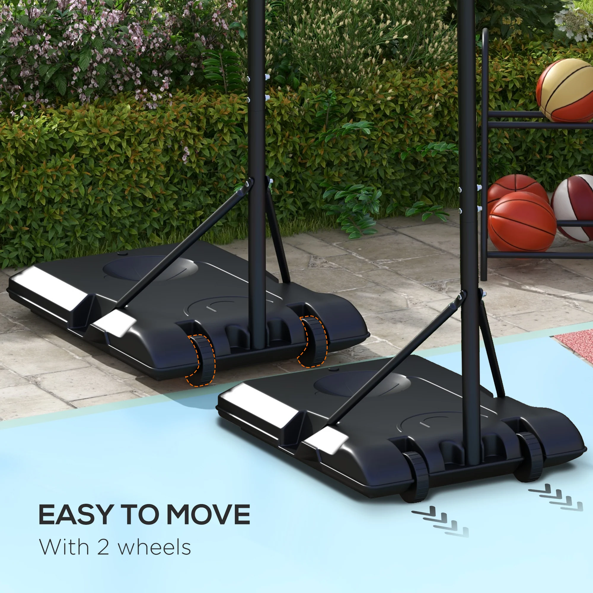 SPORTNOW Adjustable Basketball Stand Net Set System with Wheels, 179-209cm - Image 3