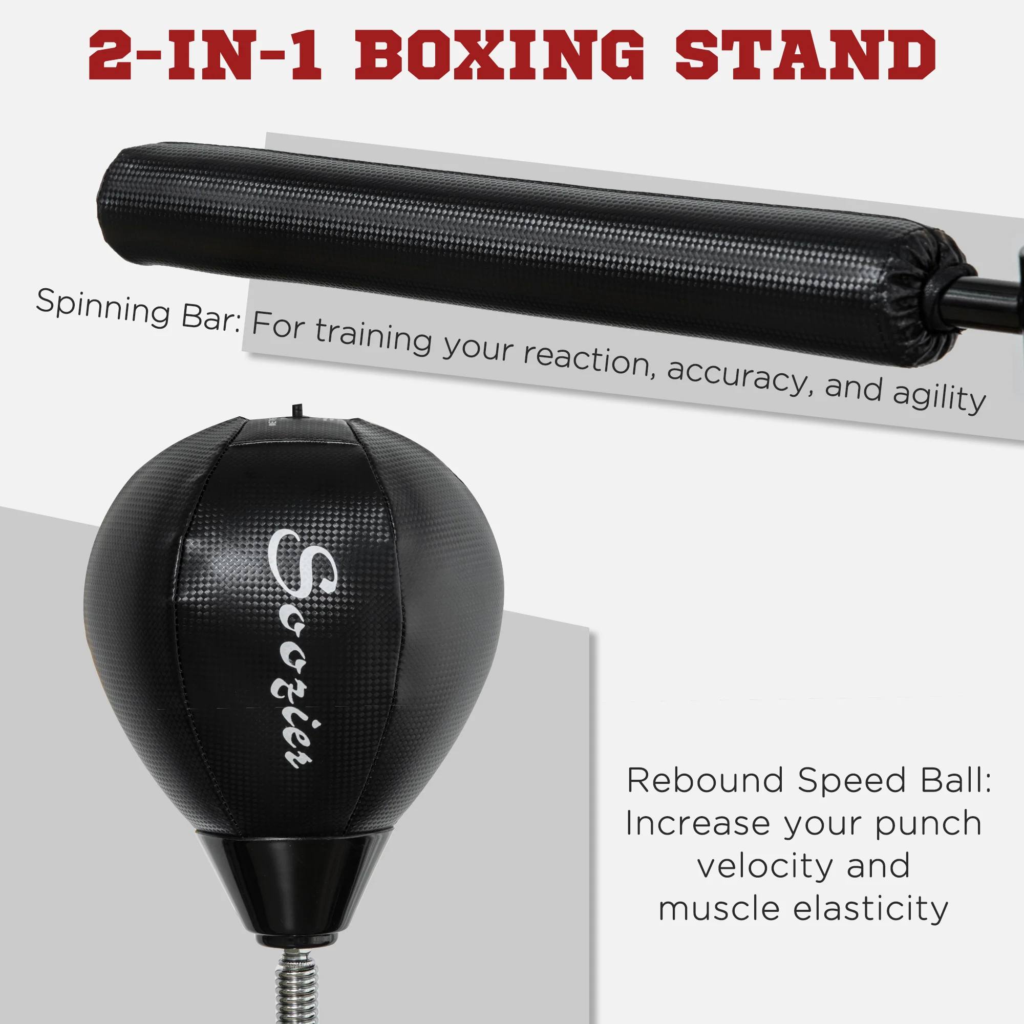 SPORTNOW Adjustable Speed Bag, Boxing Bag with Stand, Reflex Bar, Black - Image 2