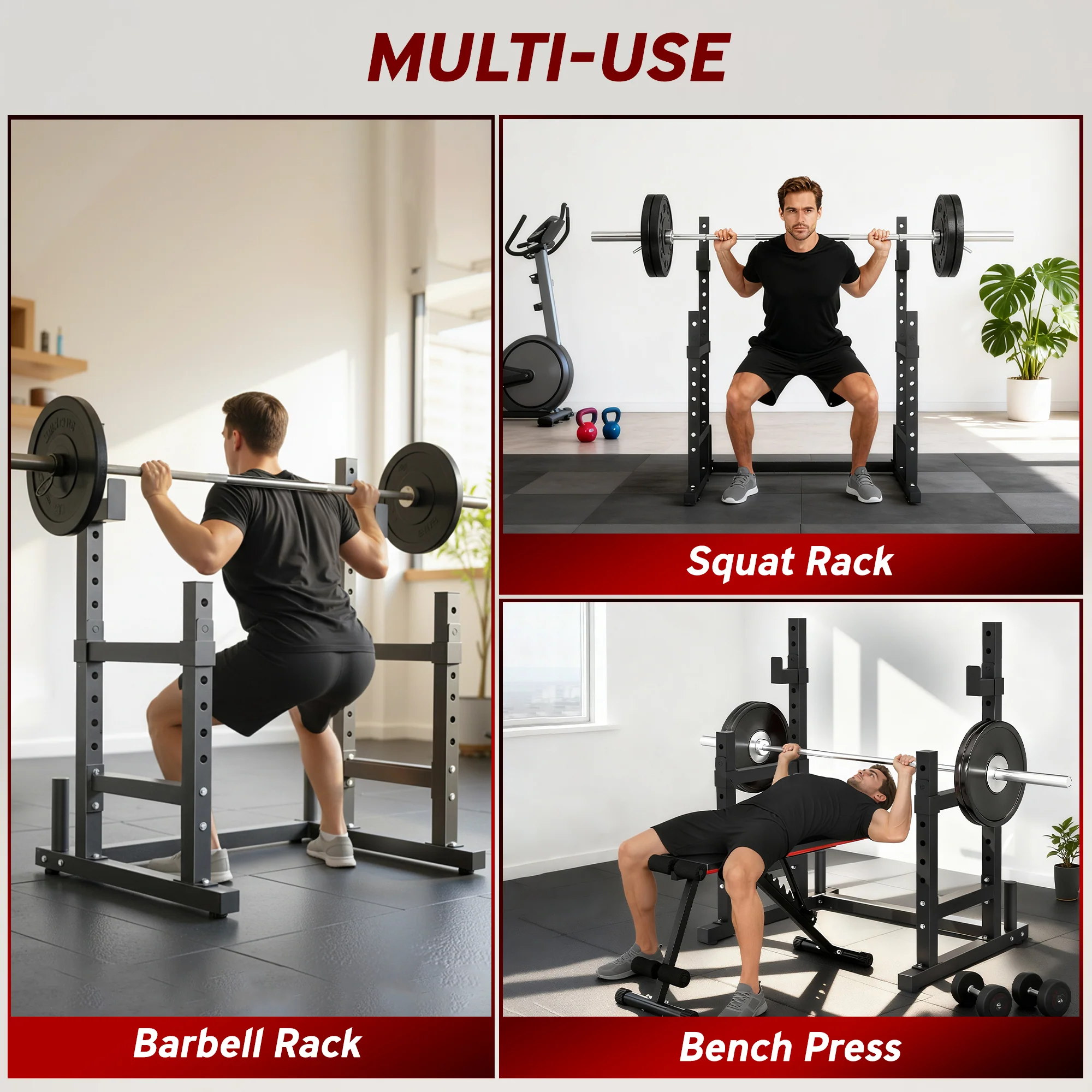 SPORTNOW Adjustable Squat Rack, Barbell Rack Stand, Max Load 300kg - Image 4