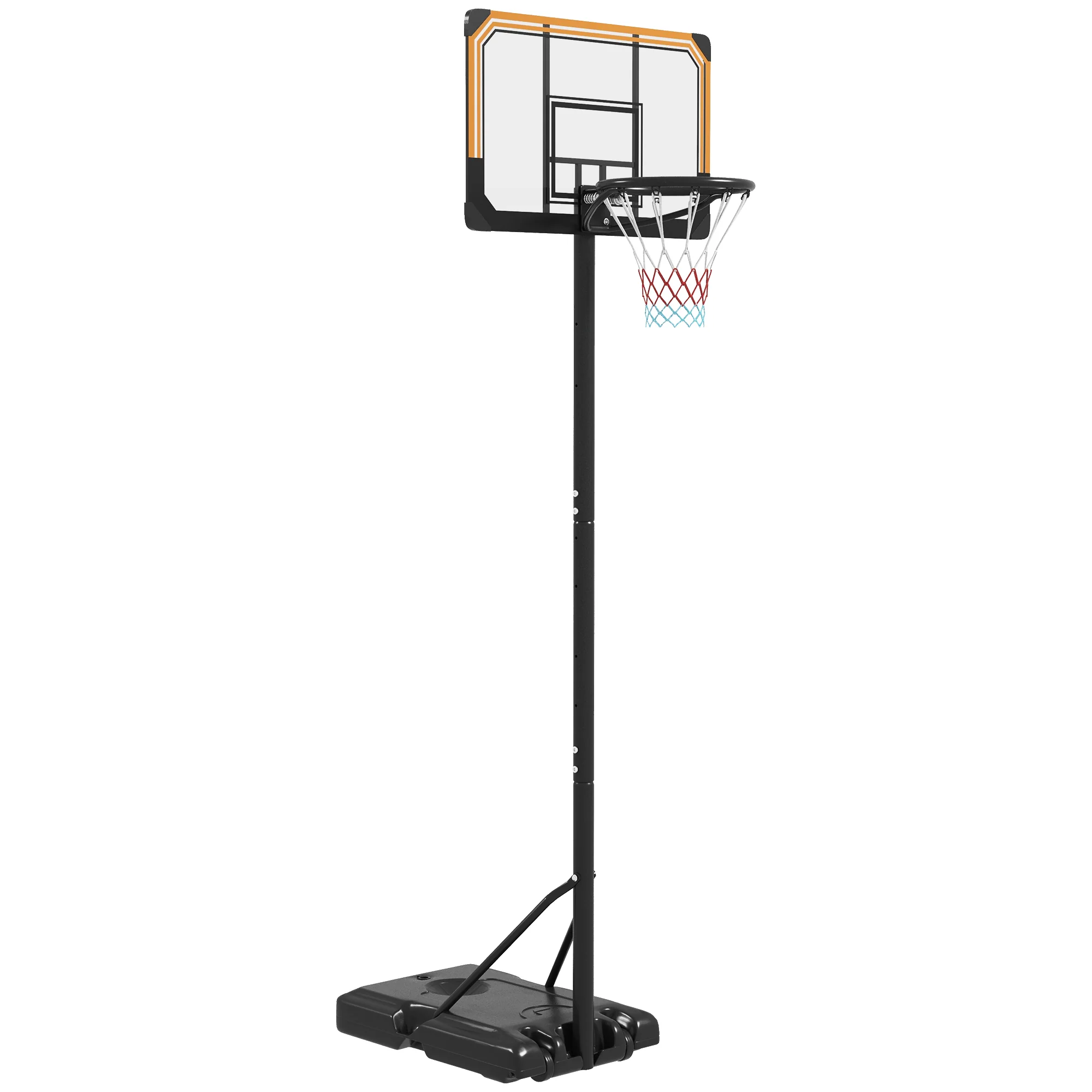 SPORTNOW Basketball Backboard Hoop Net Set System With Wheels, 182-213cm, Black