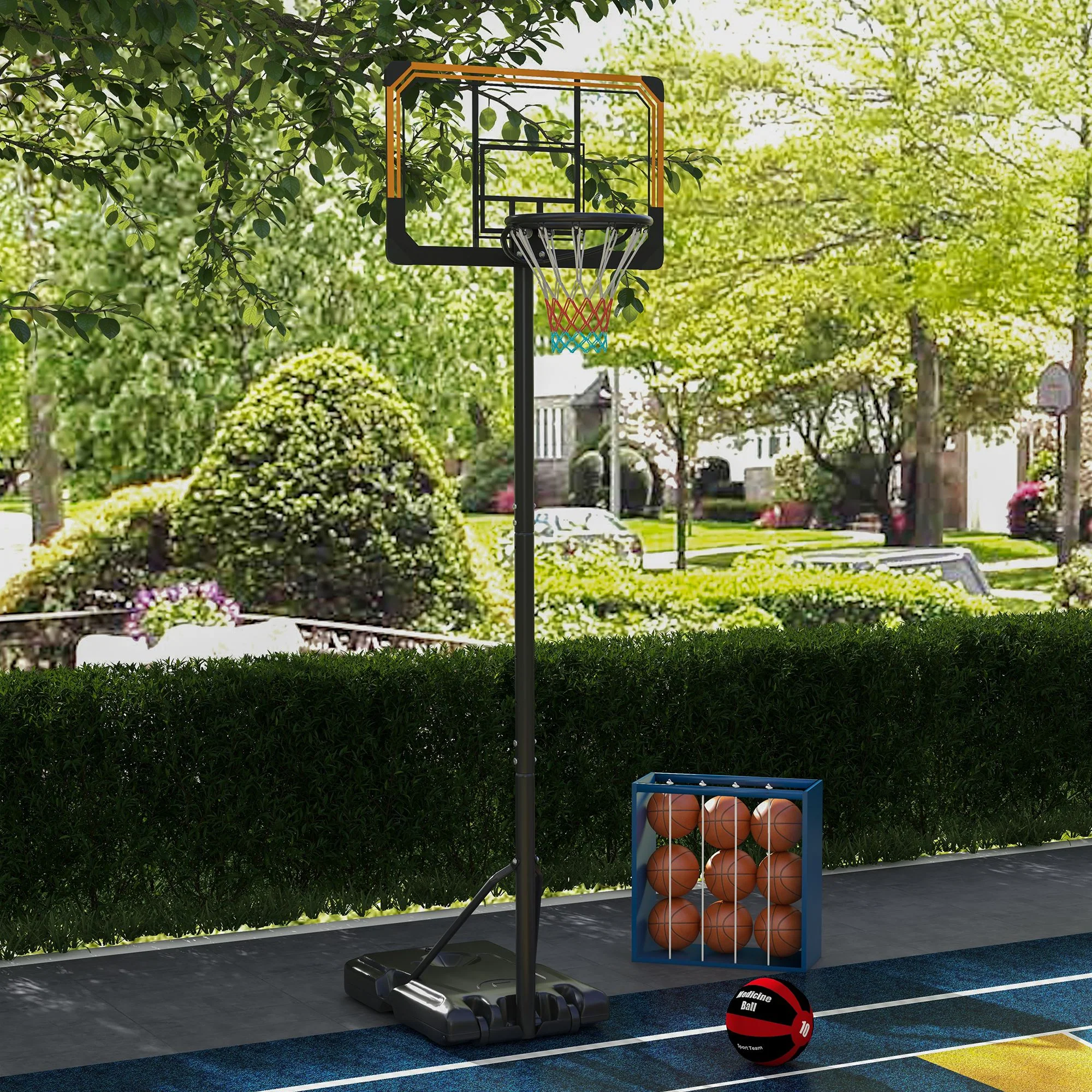 SPORTNOW Basketball Backboard Hoop Net Set System With Wheels, 182-213cm, Black - Image 2