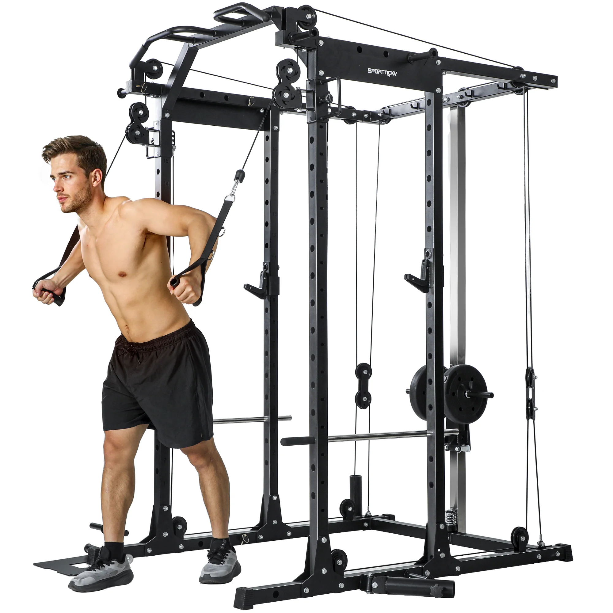 SPORTNOW Cable Crossover Machine, 300kg Multi Gym Cable Pulley System