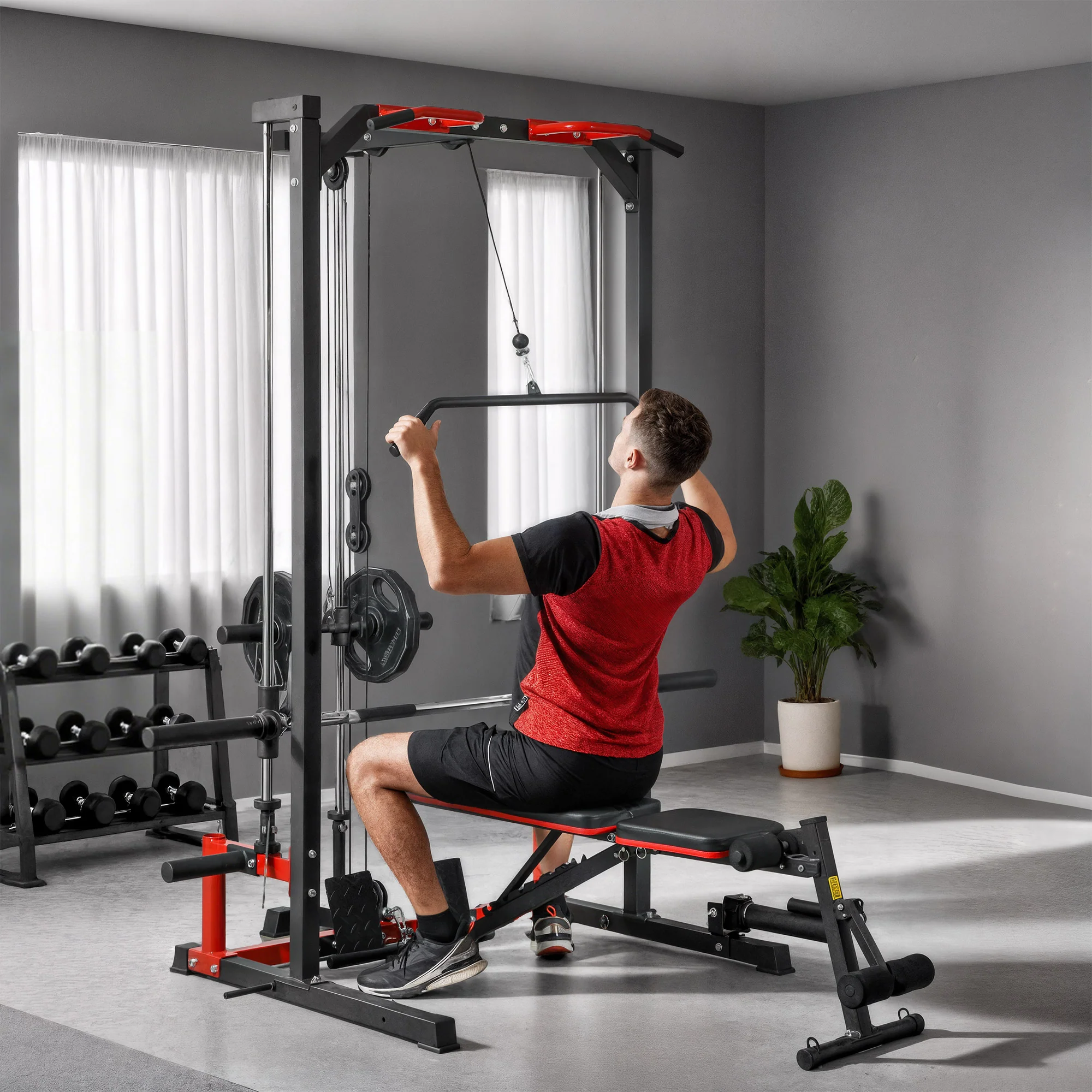 SPORTNOW Cable Crossover Machine, Multifunction Power Cage with Pull Up Bar - Image 2