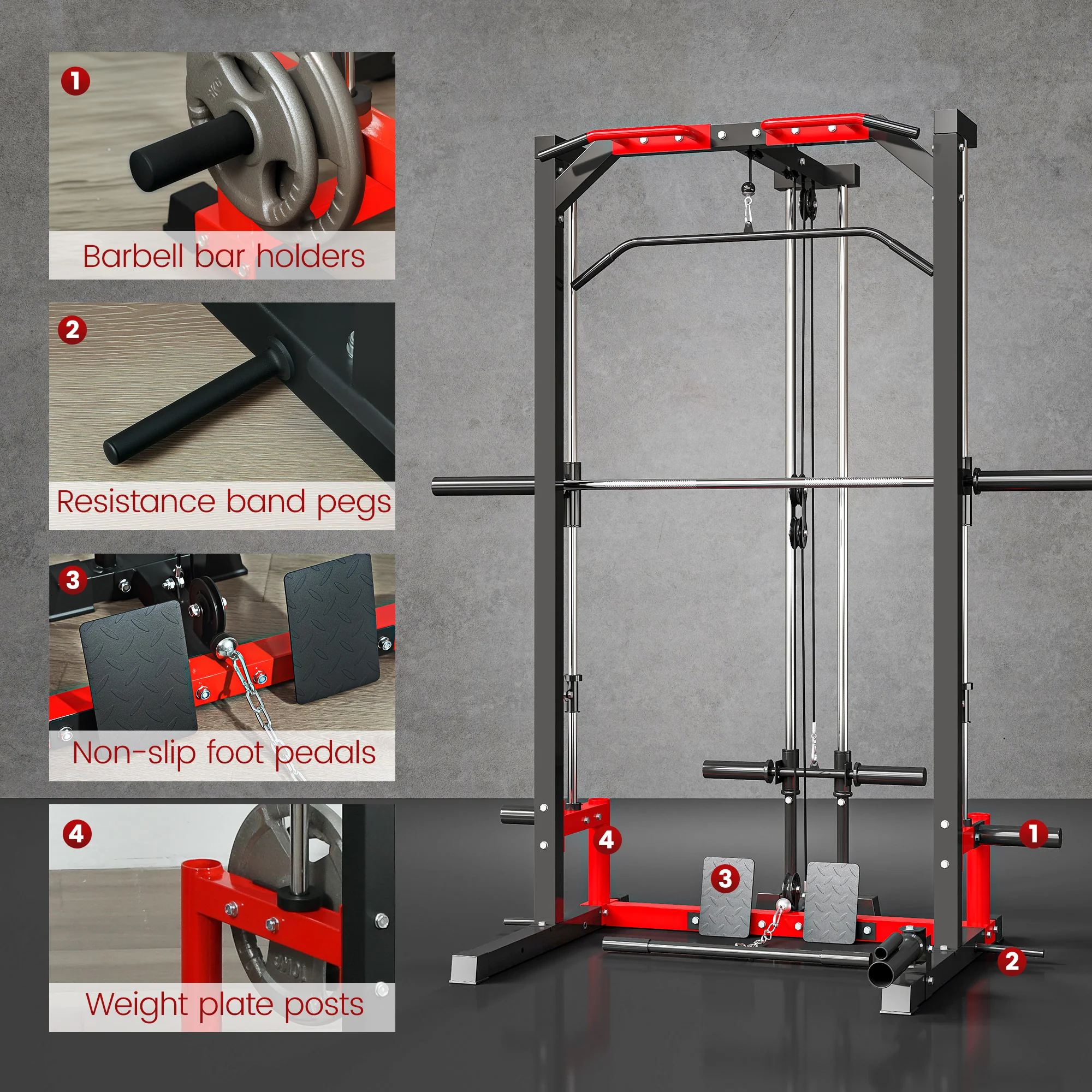 SPORTNOW Cable Crossover Machine, Multifunction Power Cage with Pull Up Bar - Image 7