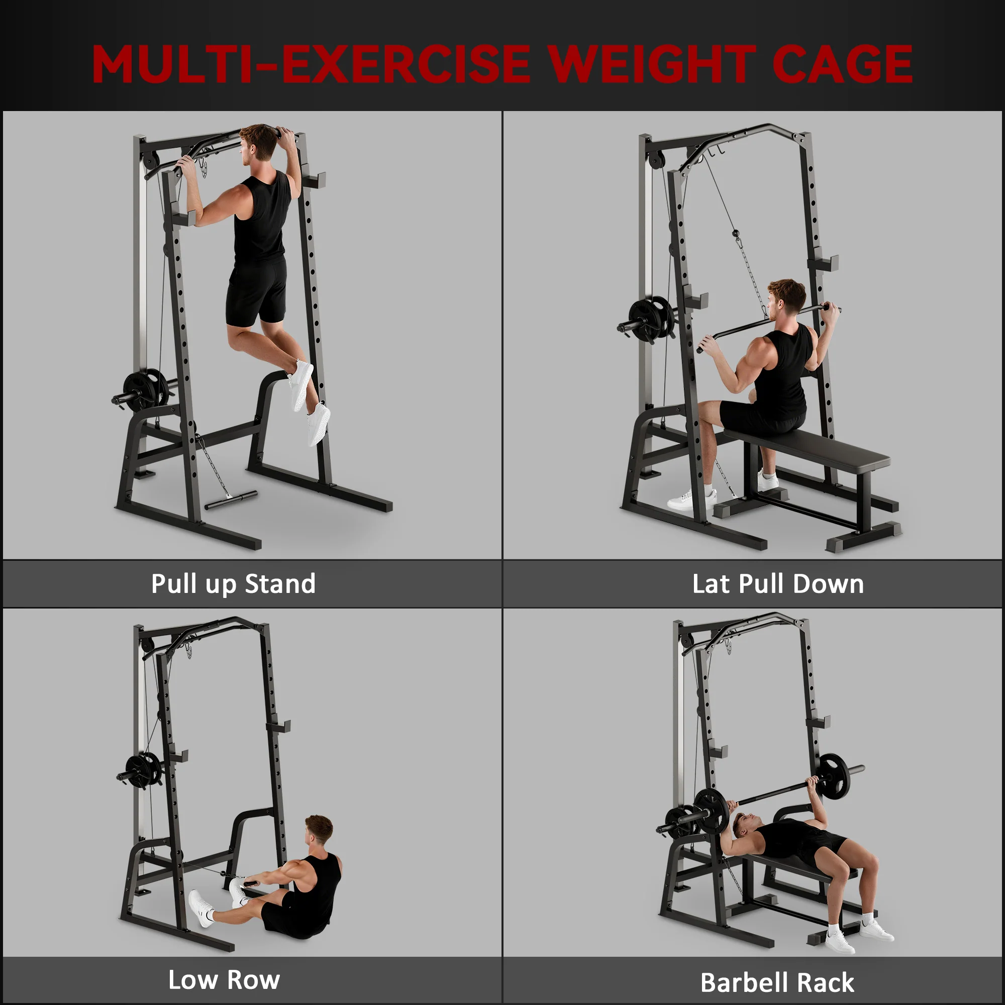 SPORTNOW Cable Crossover Machine with Pulley System, Squat Rack - Image 3