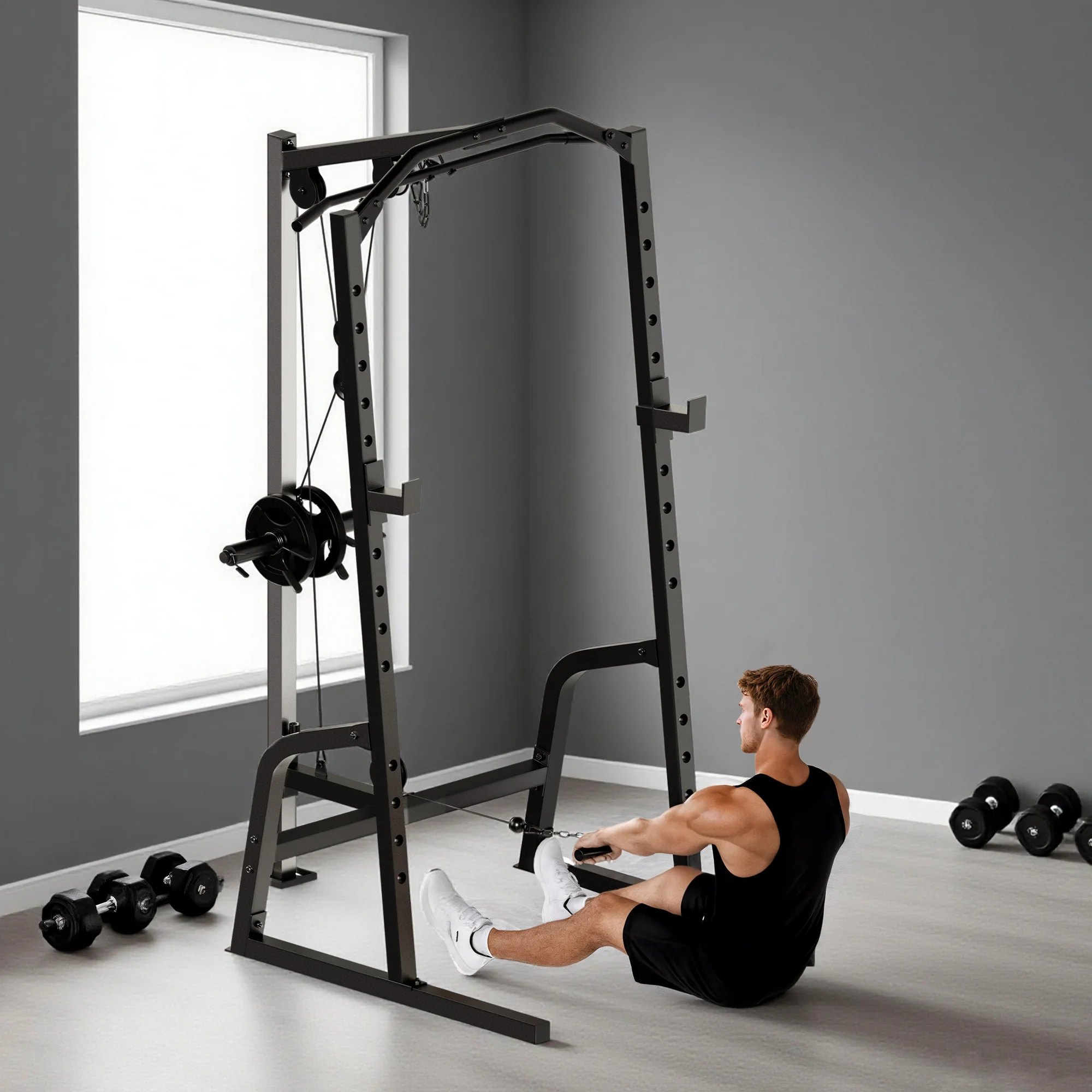 SPORTNOW Cable Crossover Machine with Pulley System, Squat Rack - Image 9