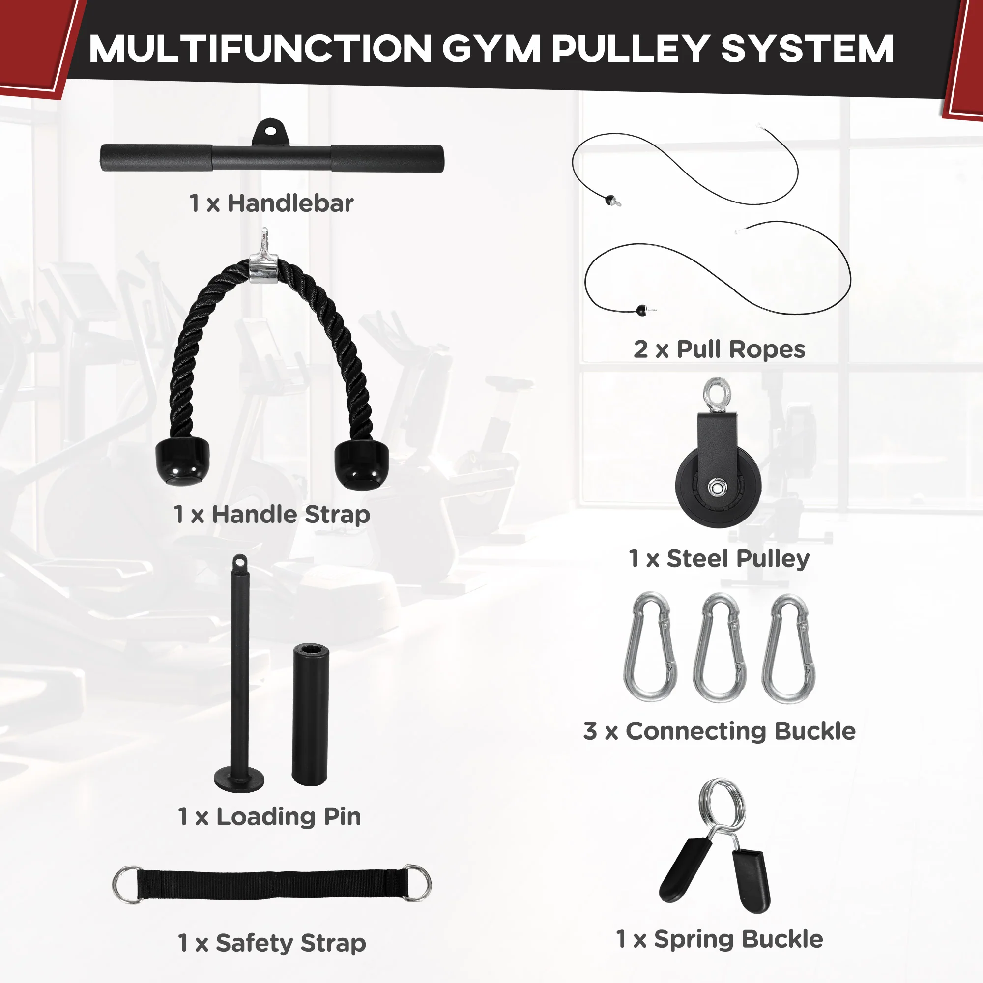 SPORTNOW Cable Pulley System, Lat Pull Down System With DIY Loading Weight Pin - Image 3
