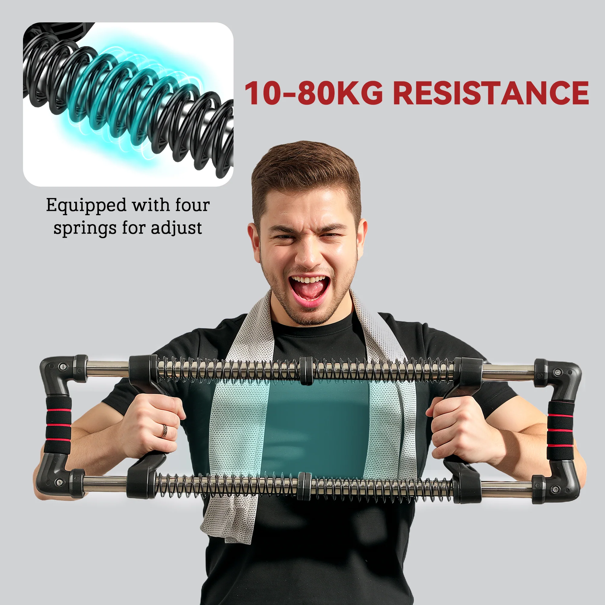 SPORTNOW Chest Expander With 10-50kg Adjustable Resistance For Men, Women - Image 3