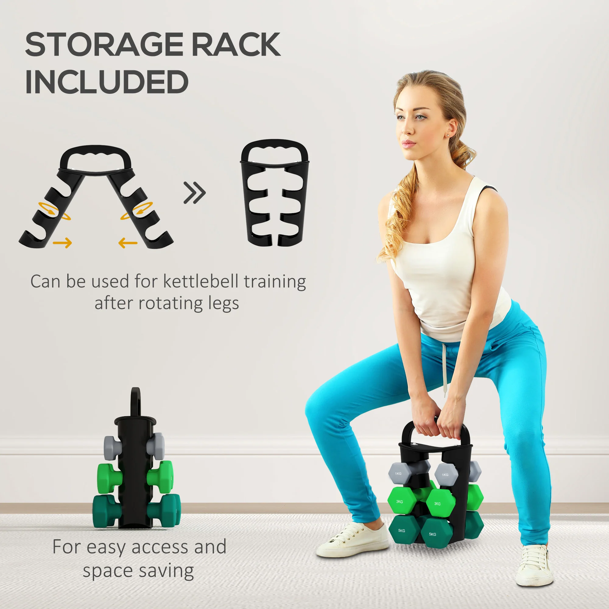 SPORTNOW Dumbbells Set With Carry Storage Rack, 2 X 1kg, 2 X 3kg, 2 X 5kg - Image 4