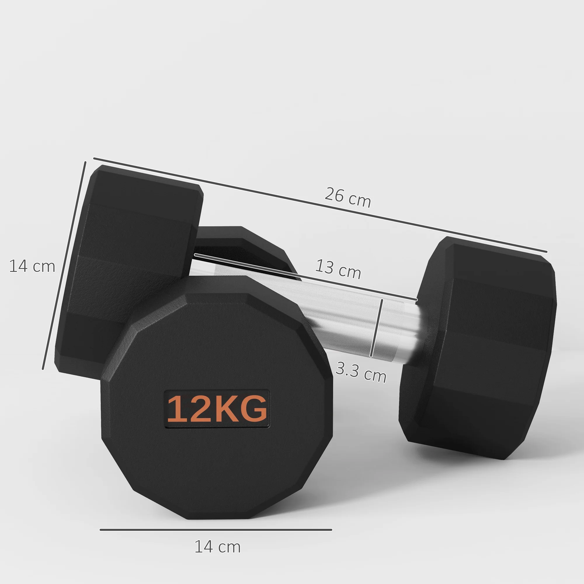 2 X 12kg SPORTNOW Dumbbells Weights Set With 12-Sided Shape And Non-Slip Grip - Image 5