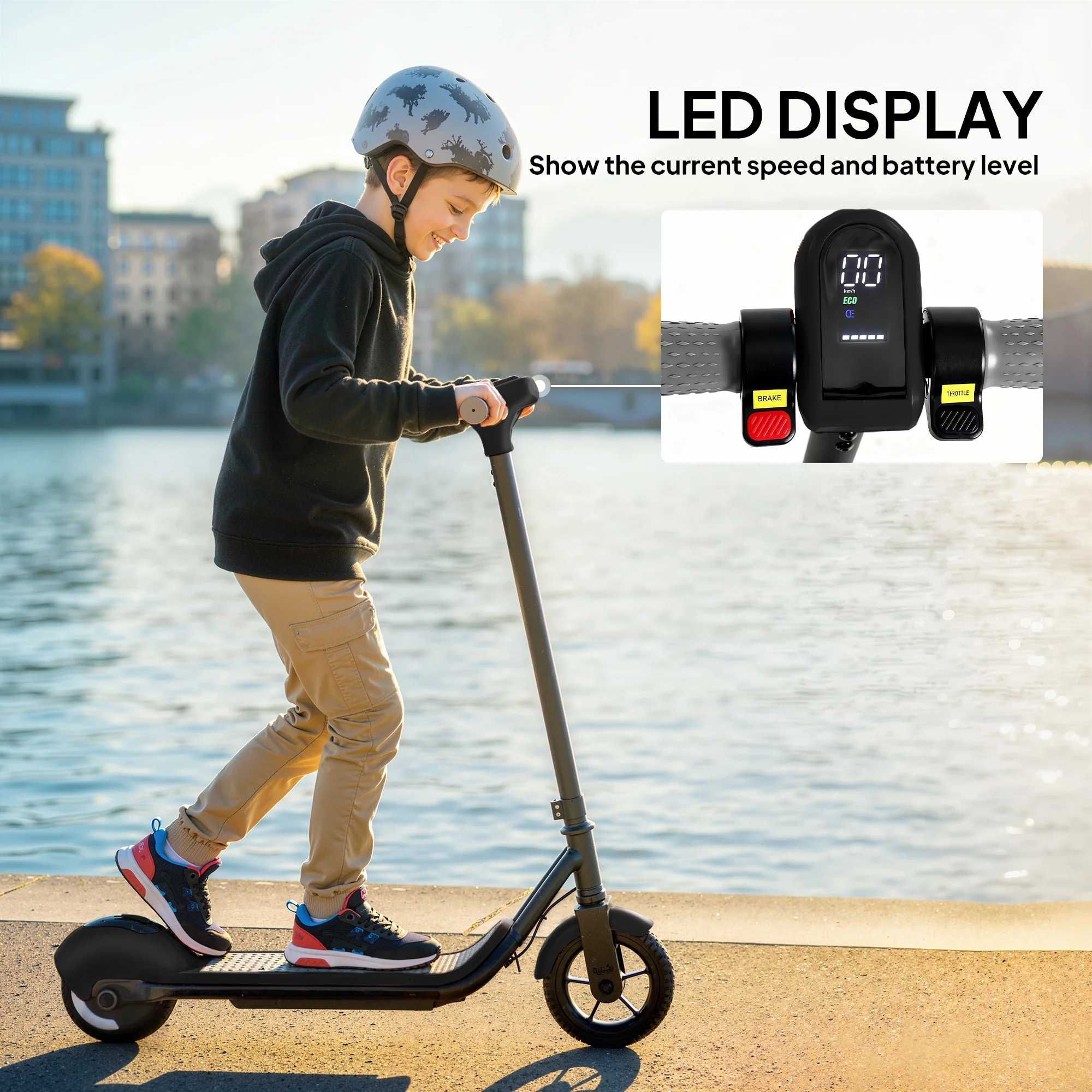SPORTNOW Electric Scooter, Lightweight E Scooter With LED Display, Black - Image 8