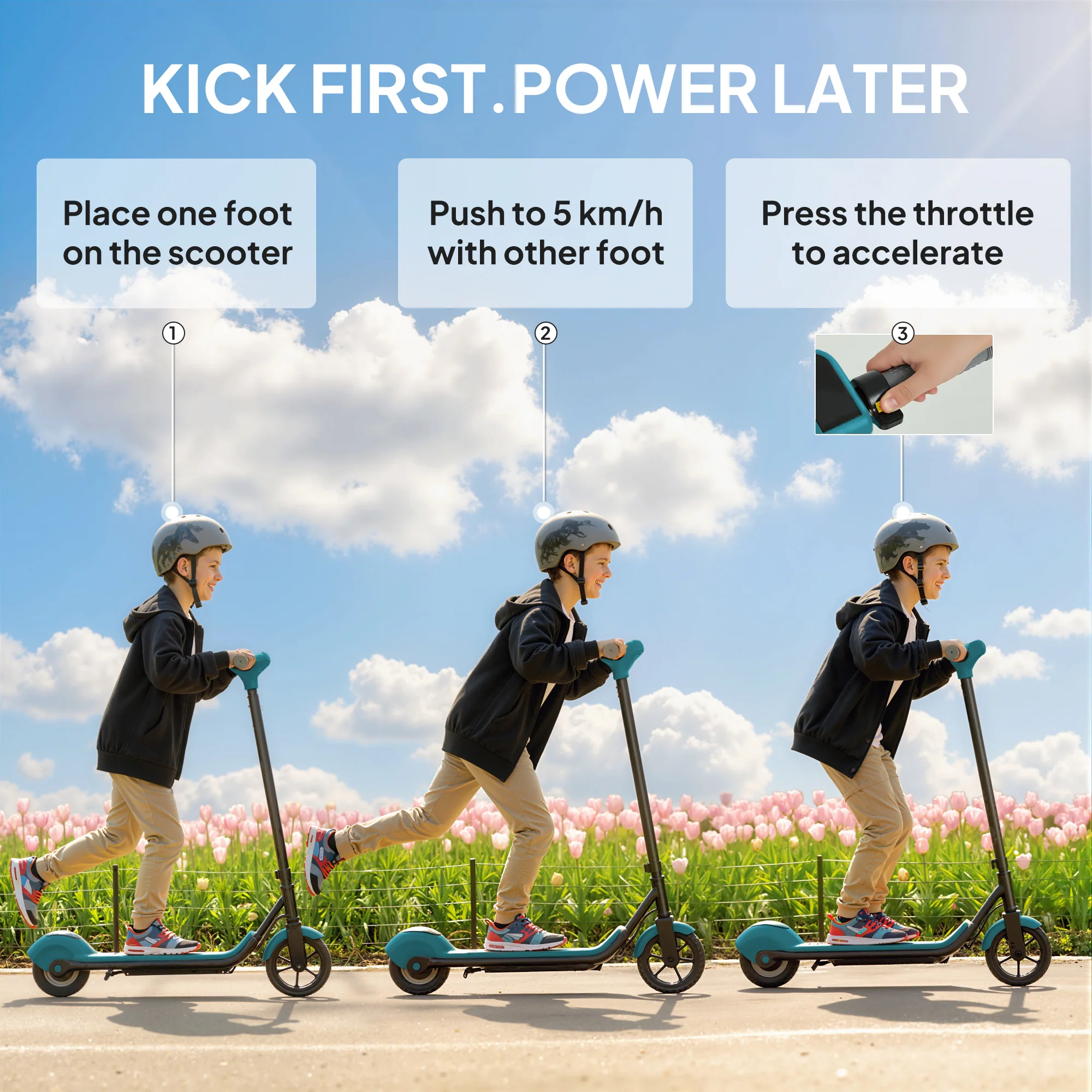 SPORTNOW Electric Scooter, Lightweight E Scooter With LED Display, Green - Image 3