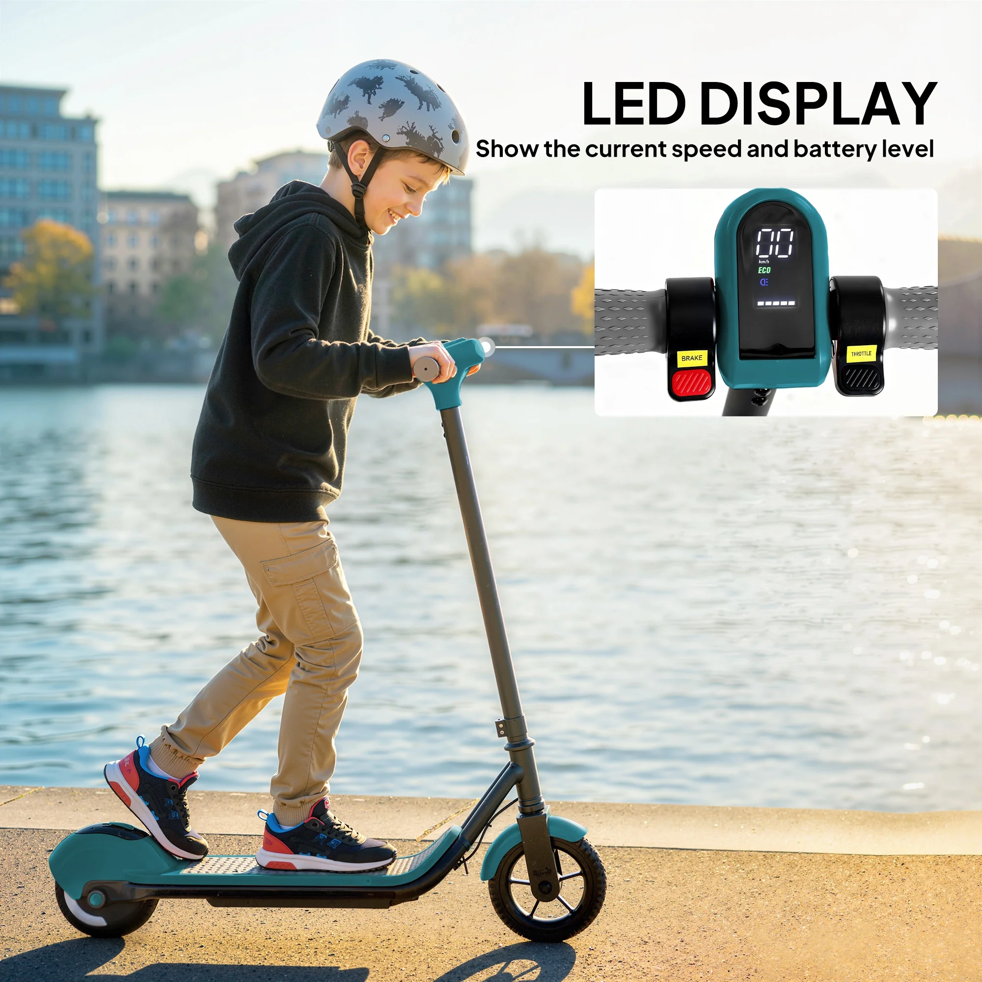 SPORTNOW Electric Scooter, Lightweight E Scooter With LED Display, Green - Image 8