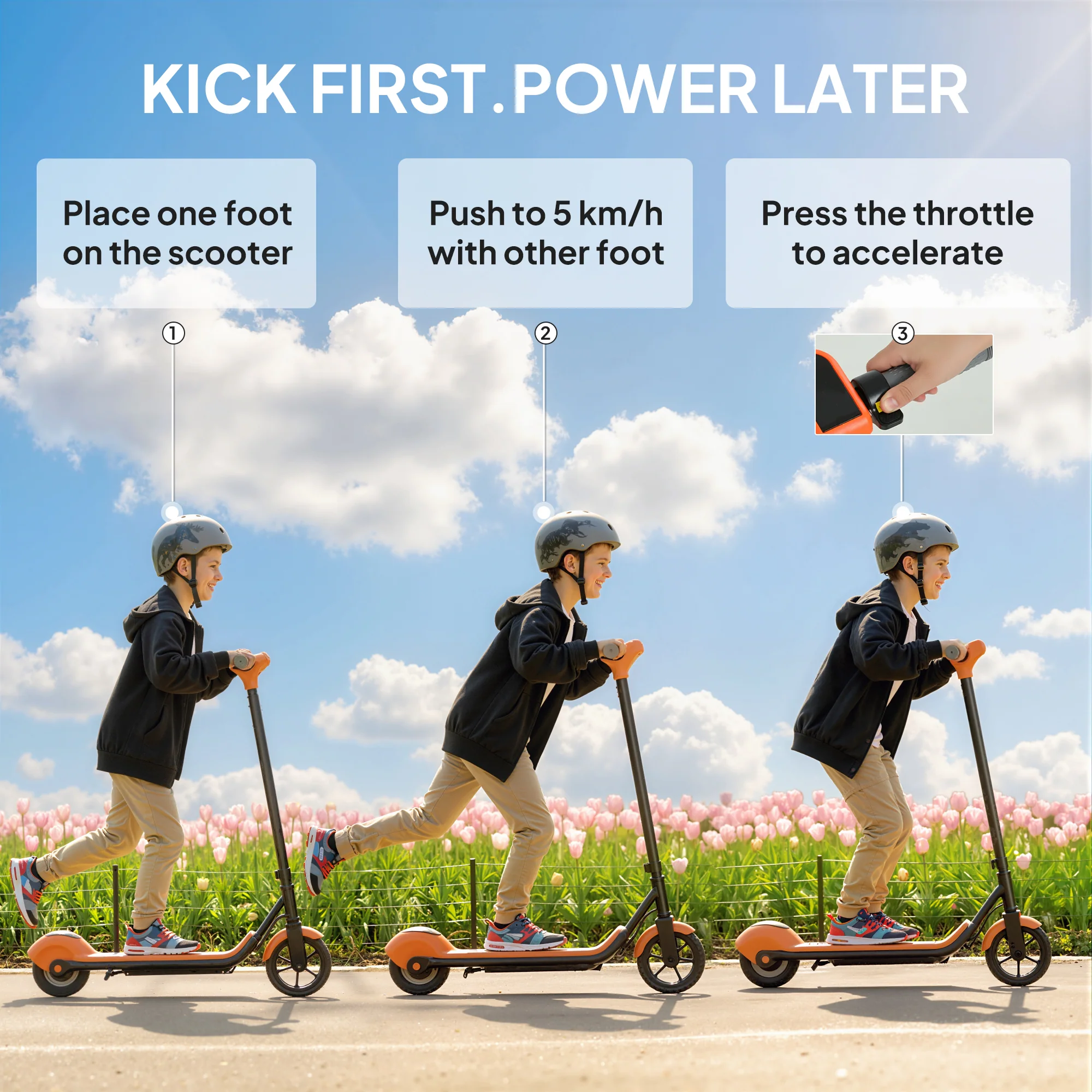 SPORTNOW Electric Scooter, Lightweight E Scooter With LED Display, Orange - Image 3