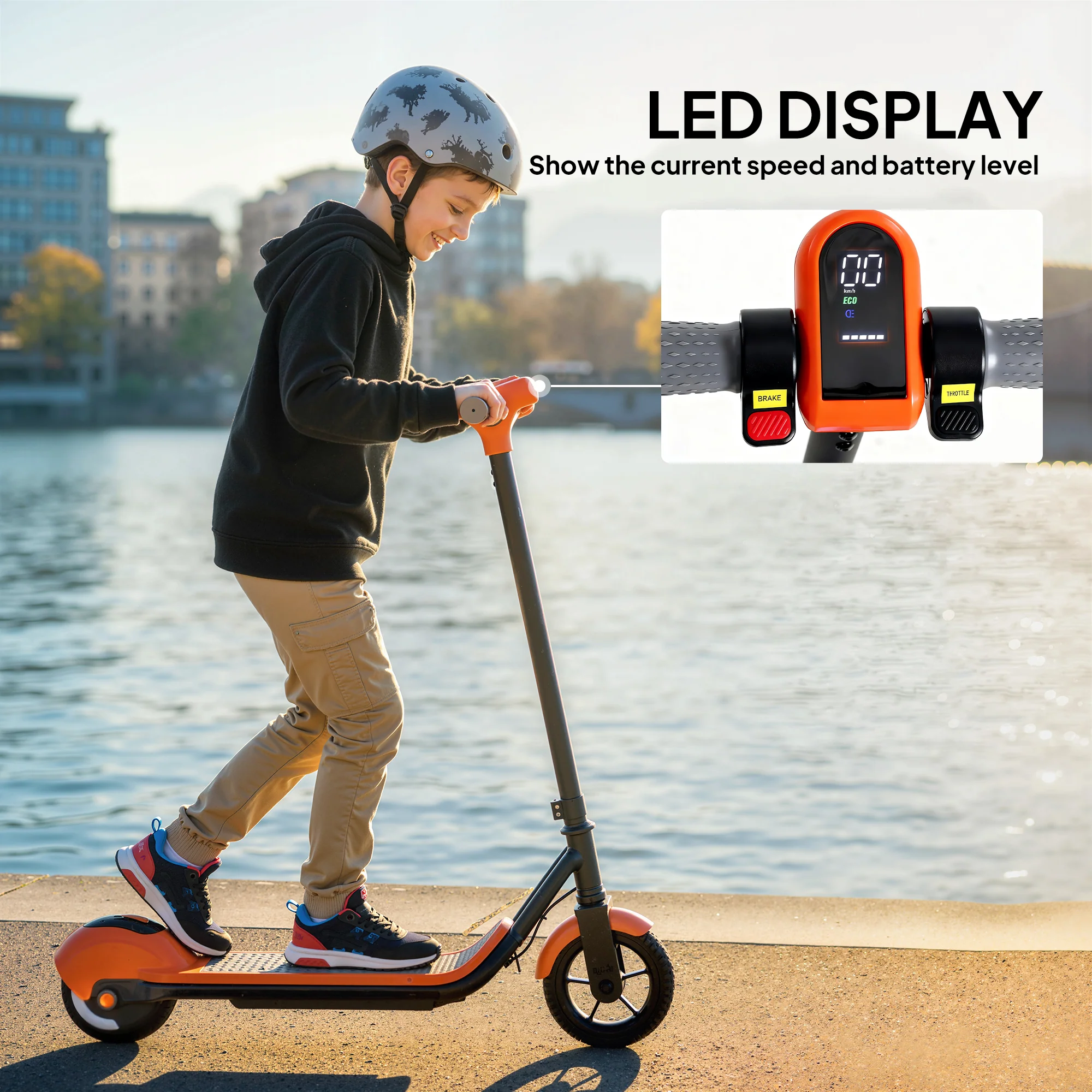 SPORTNOW Electric Scooter, Lightweight E Scooter With LED Display, Orange - Image 8