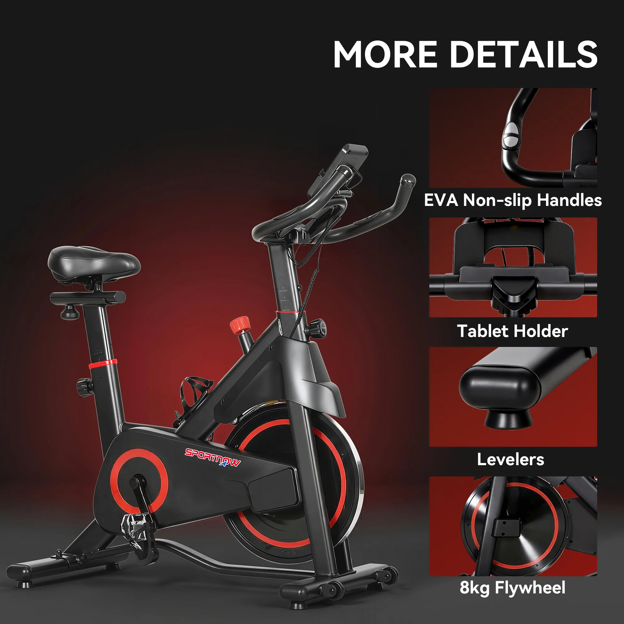 SPORTNOW Exercise Bike, Stationary Bike With Adjustable Magnetic Resistance - Image 9