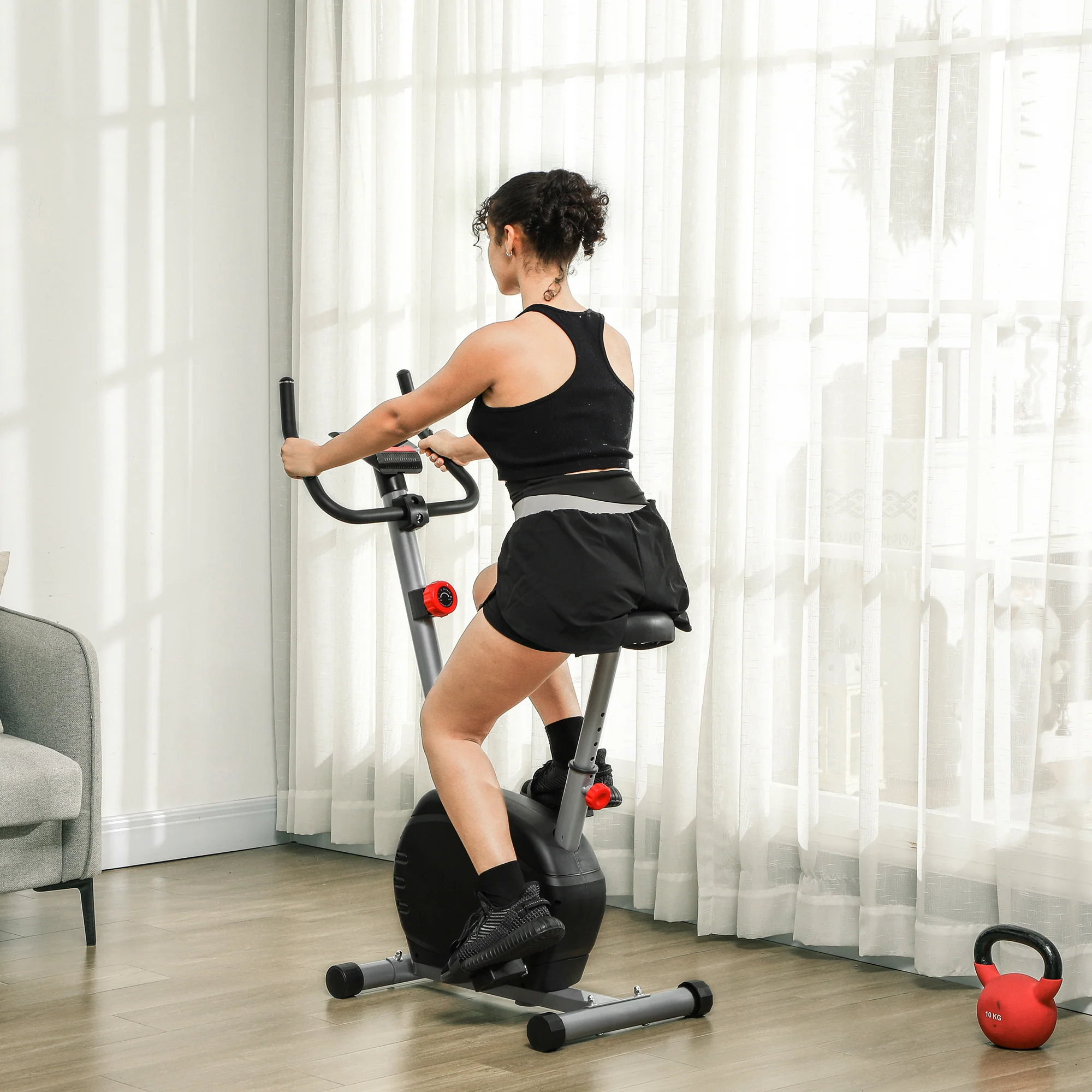 SPORTNOW Exercise Bike with Heart Rate Sensor for Home Use, Grey - Image 9