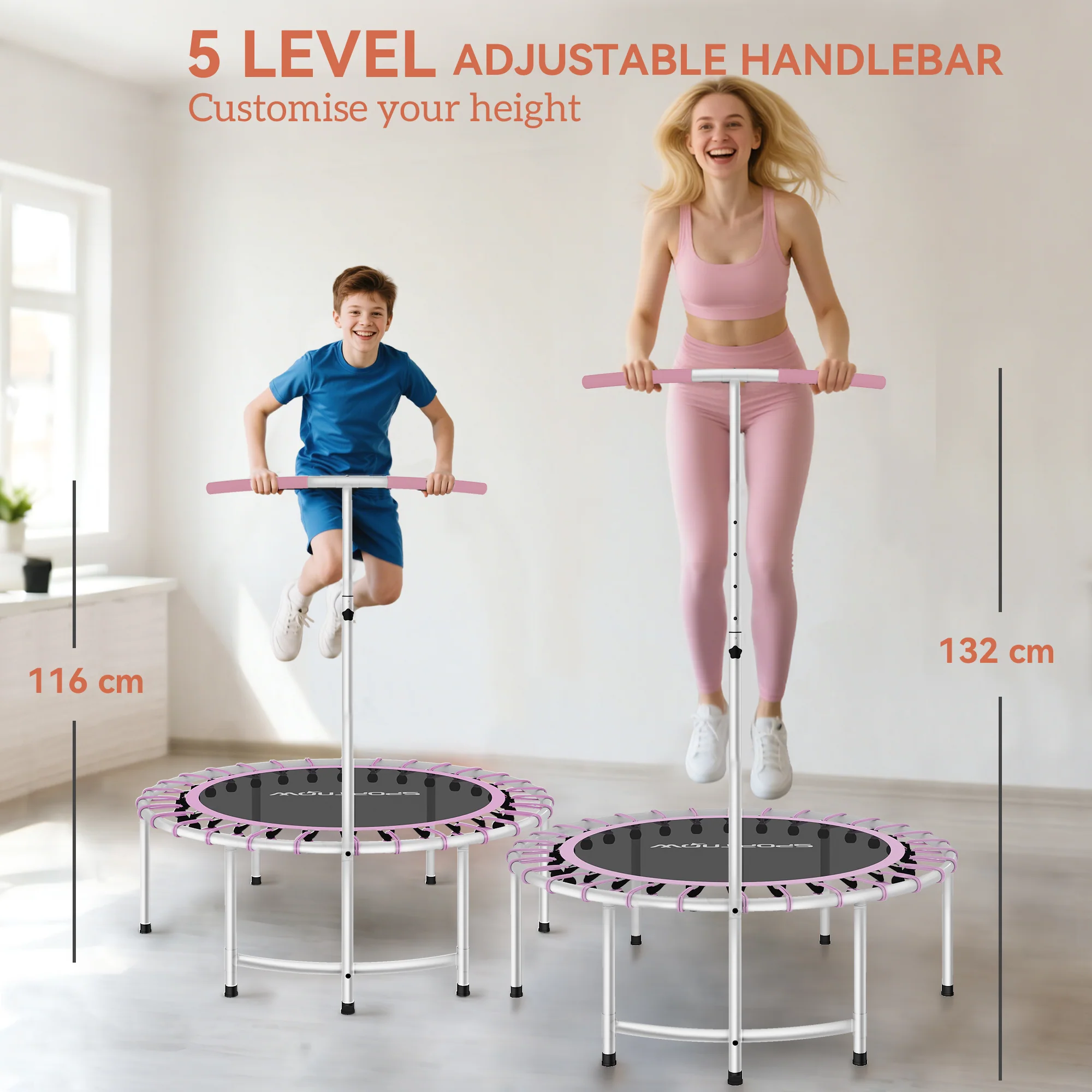 SPORTNOW Fitness Trampoline With 5-Level Adjustable Handle - Image 12