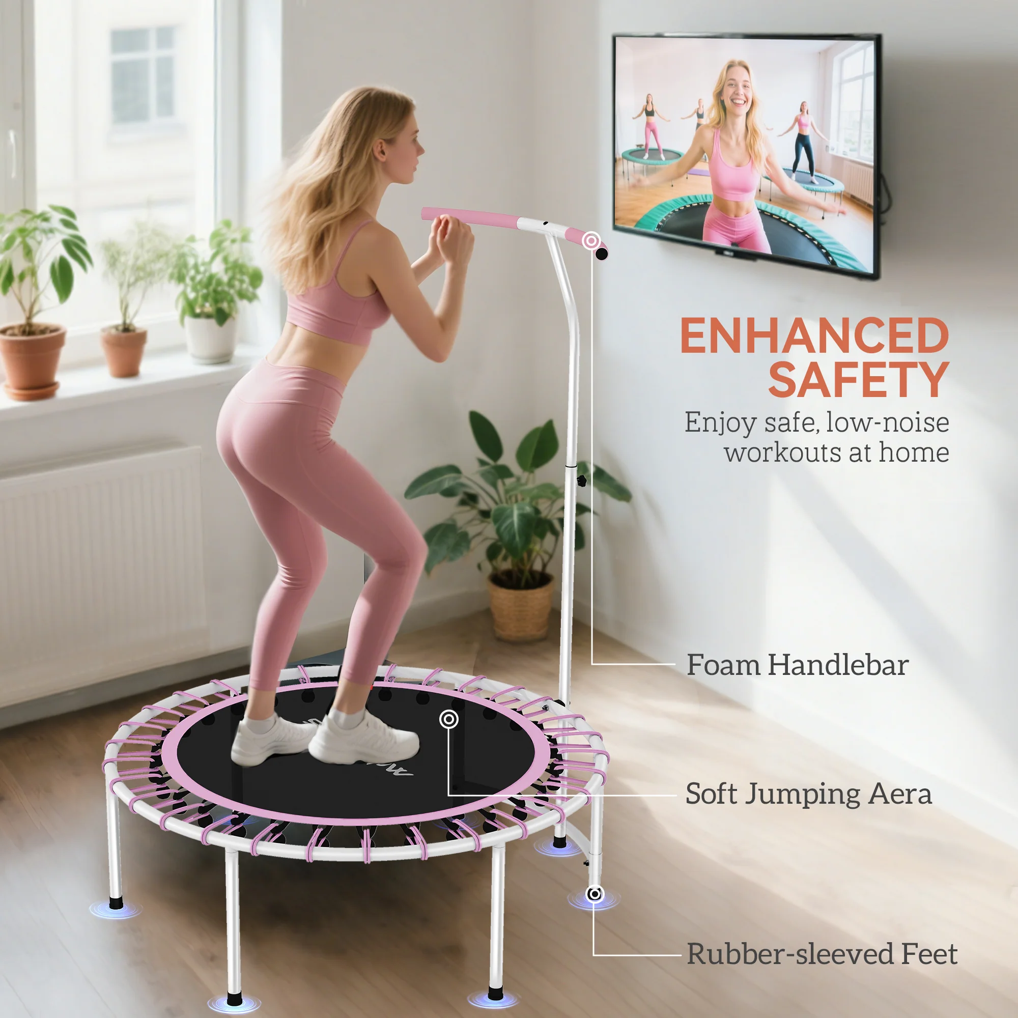 SPORTNOW Fitness Trampoline With 5-Level Adjustable Handle - Image 15