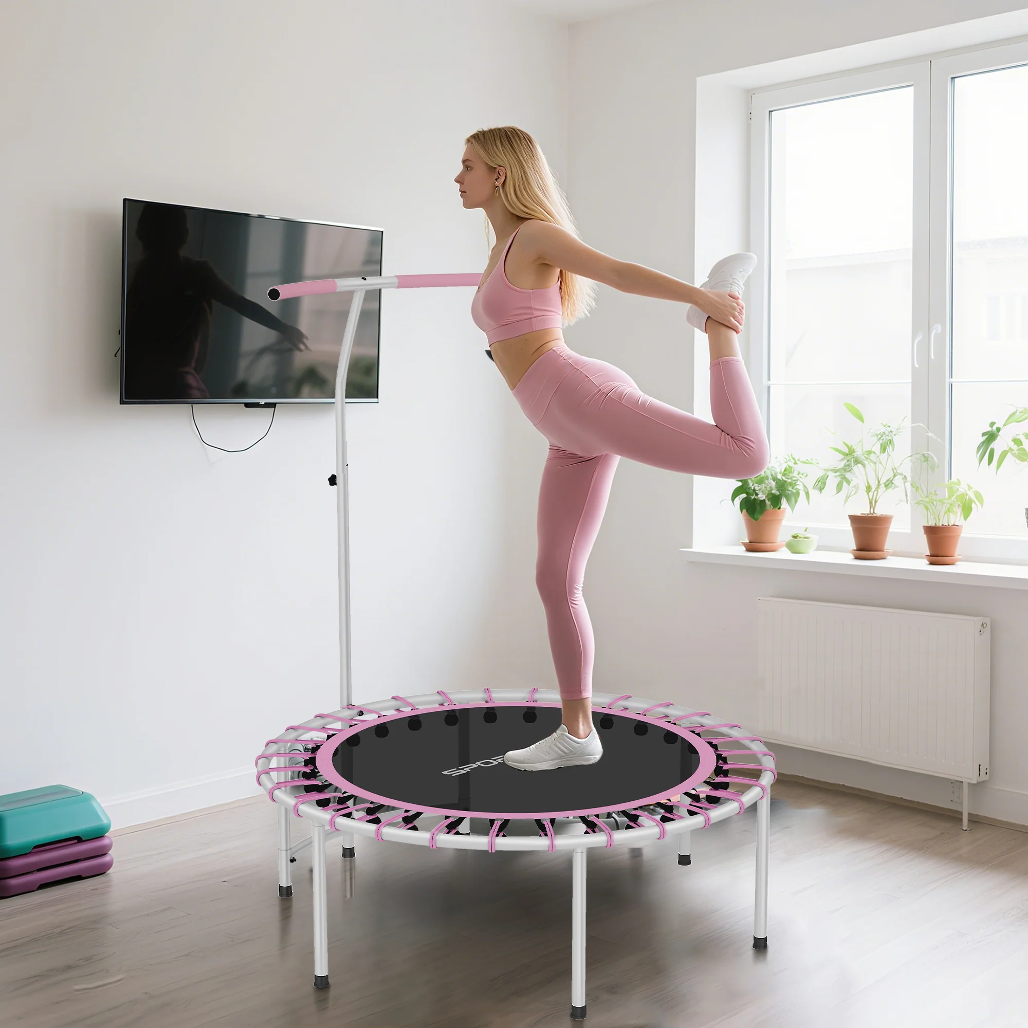 SPORTNOW Fitness Trampoline With 5-Level Adjustable Handle - Image 17