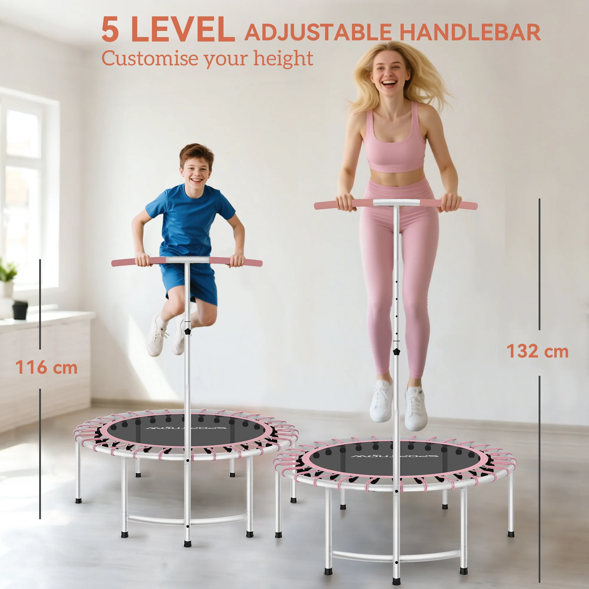 SPORTNOW Fitness Trampoline With 5-Level Adjustable Handle - Image 3