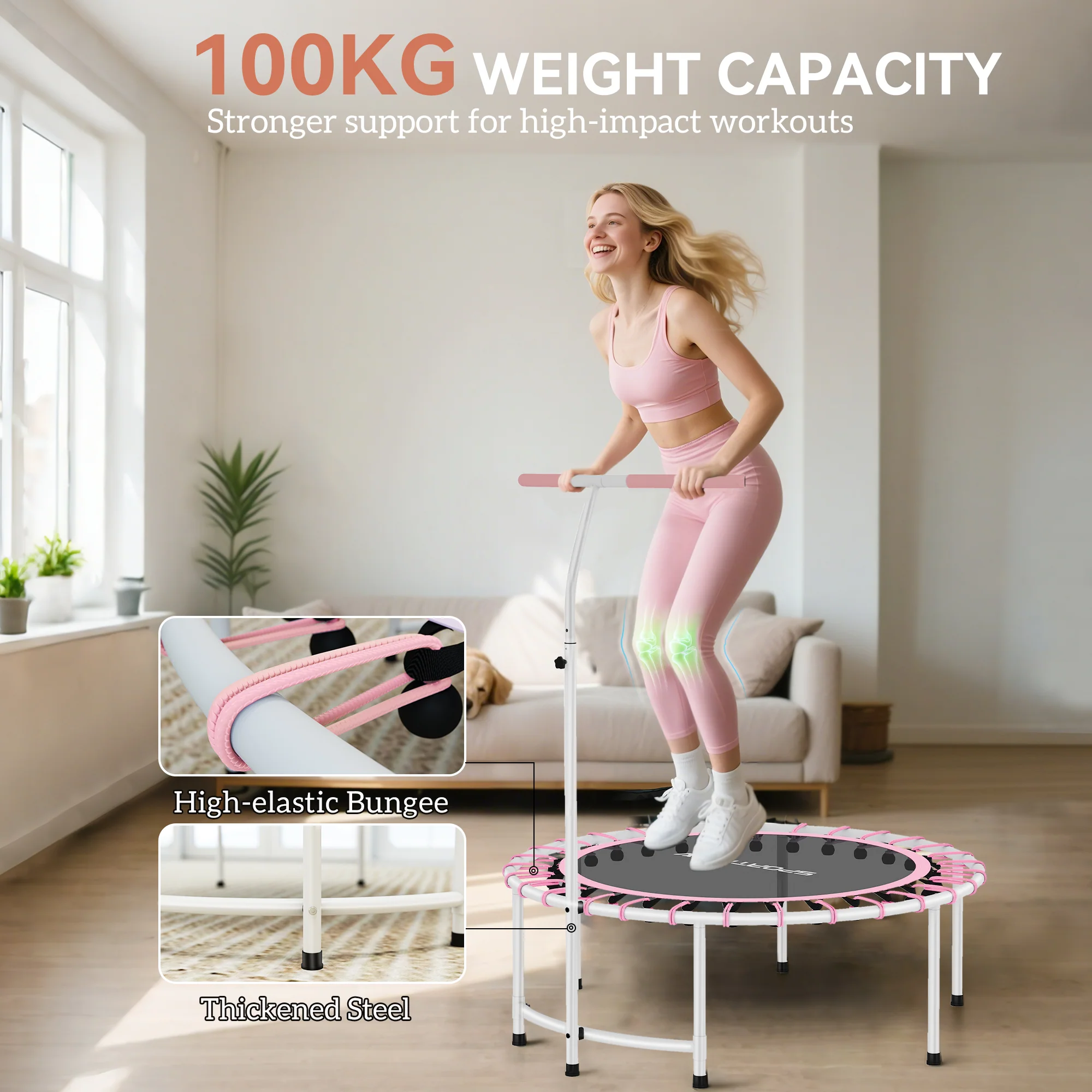 SPORTNOW Fitness Trampoline With 5-Level Adjustable Handle - Image 4