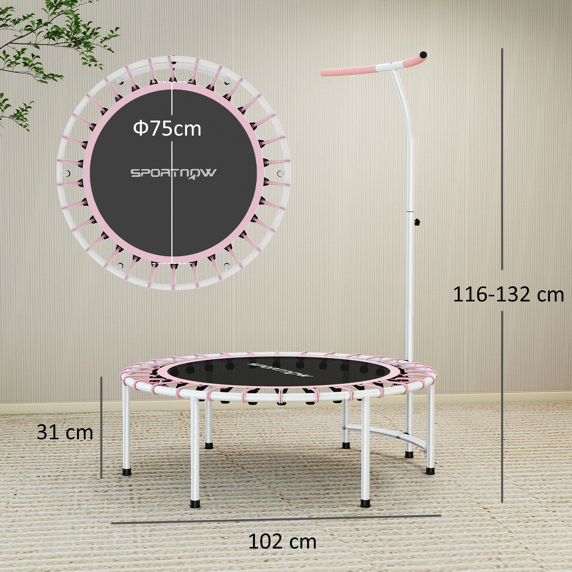 SPORTNOW Fitness Trampoline With 5-Level Adjustable Handle - Image 5
