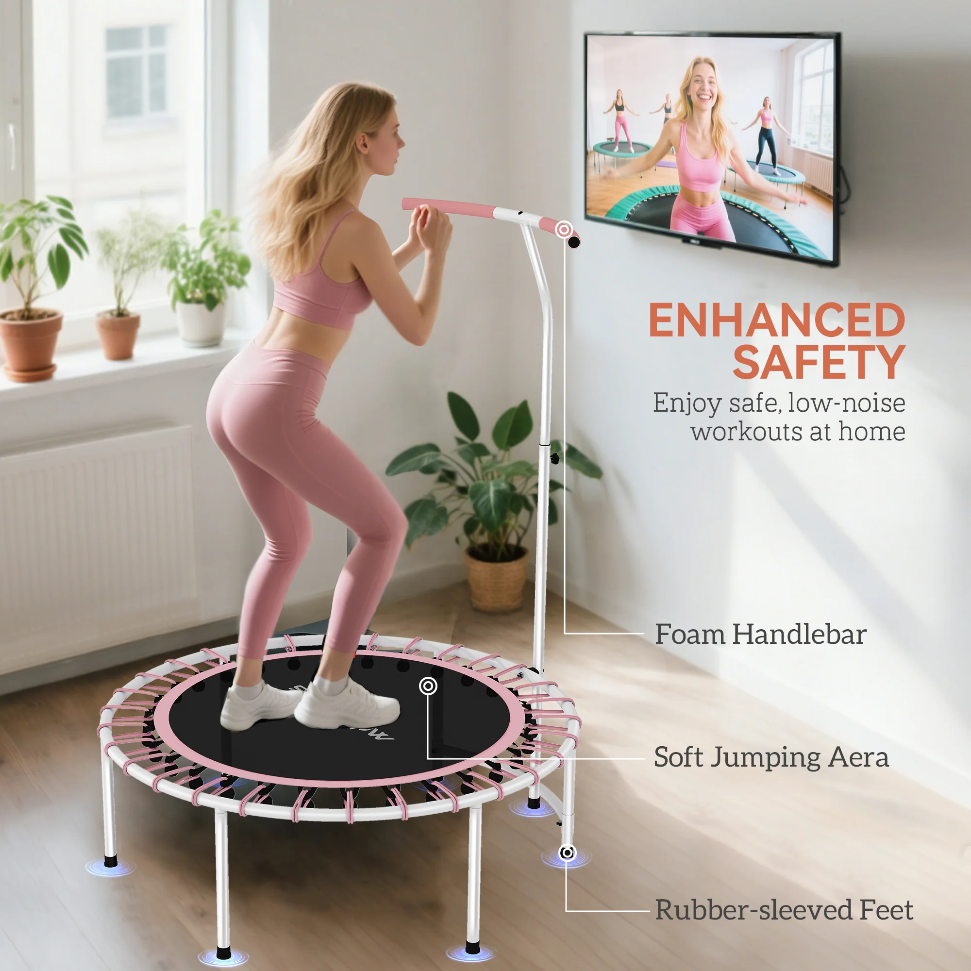 SPORTNOW Fitness Trampoline With 5-Level Adjustable Handle - Image 6