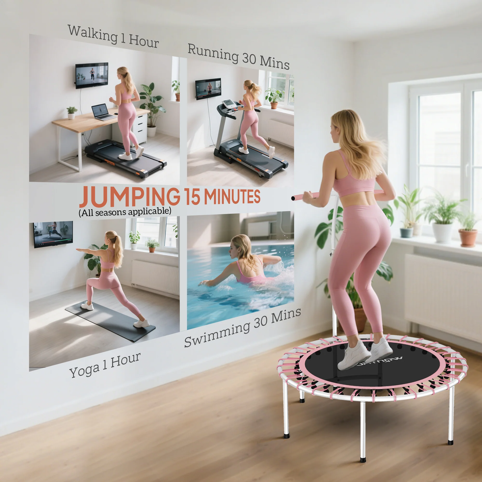 SPORTNOW Fitness Trampoline With 5-Level Adjustable Handle - Image 7