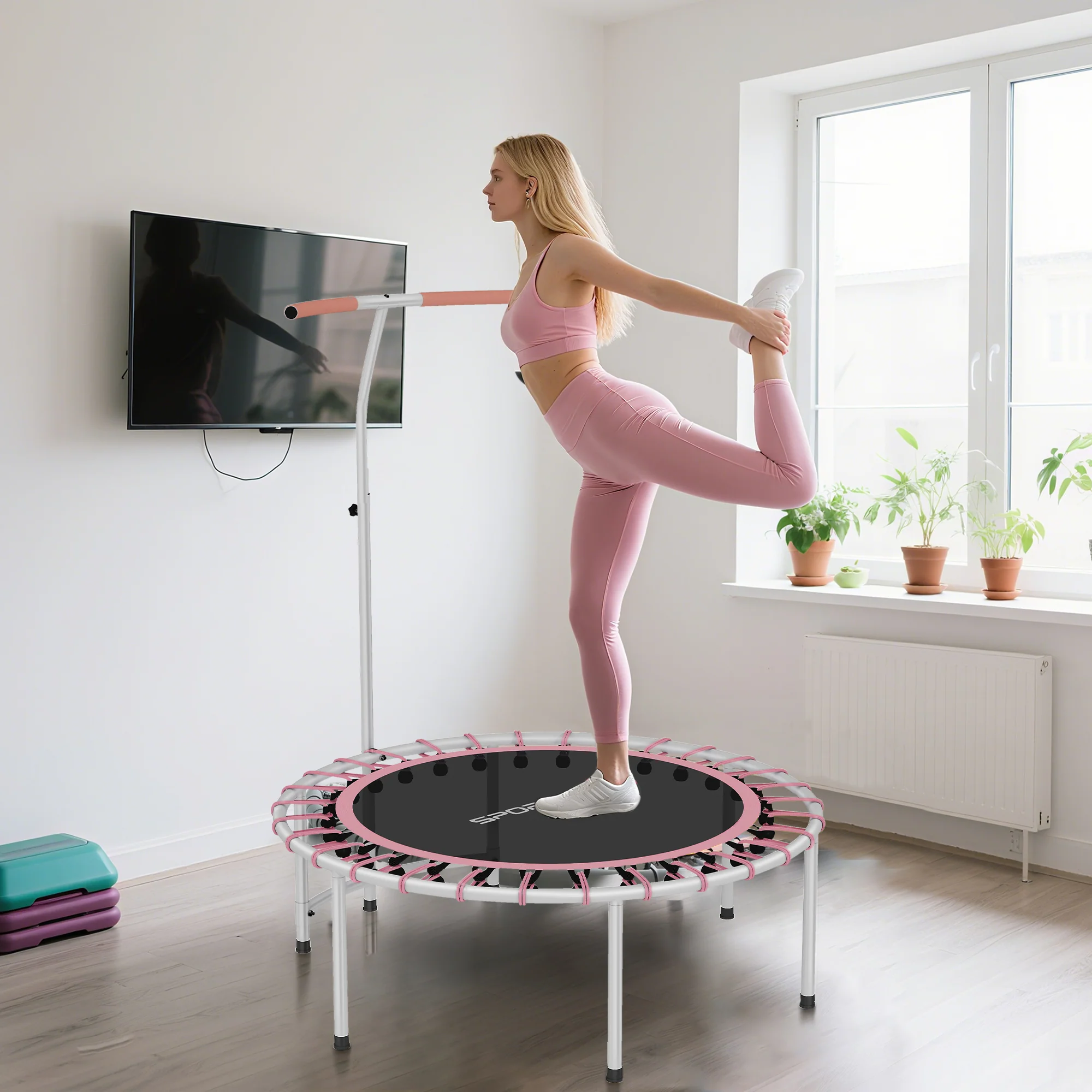 SPORTNOW Fitness Trampoline With 5-Level Adjustable Handle - Image 8